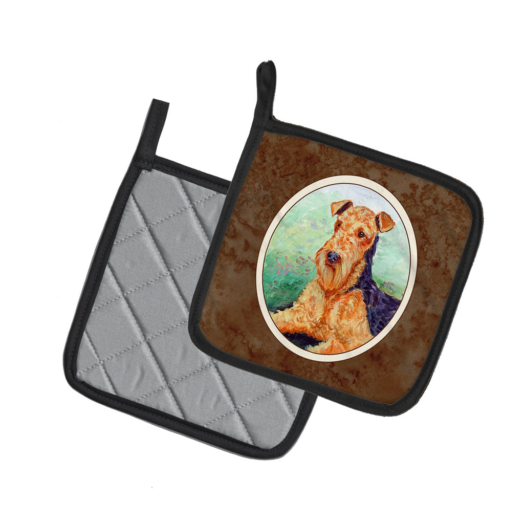 Airedale Terrier Pot Holder Set of 2 Heat Resistant Quilted Hot Pads 7.5 x 7.5 Inch, Insulated Kitchen Trivets for Cooking & Baking