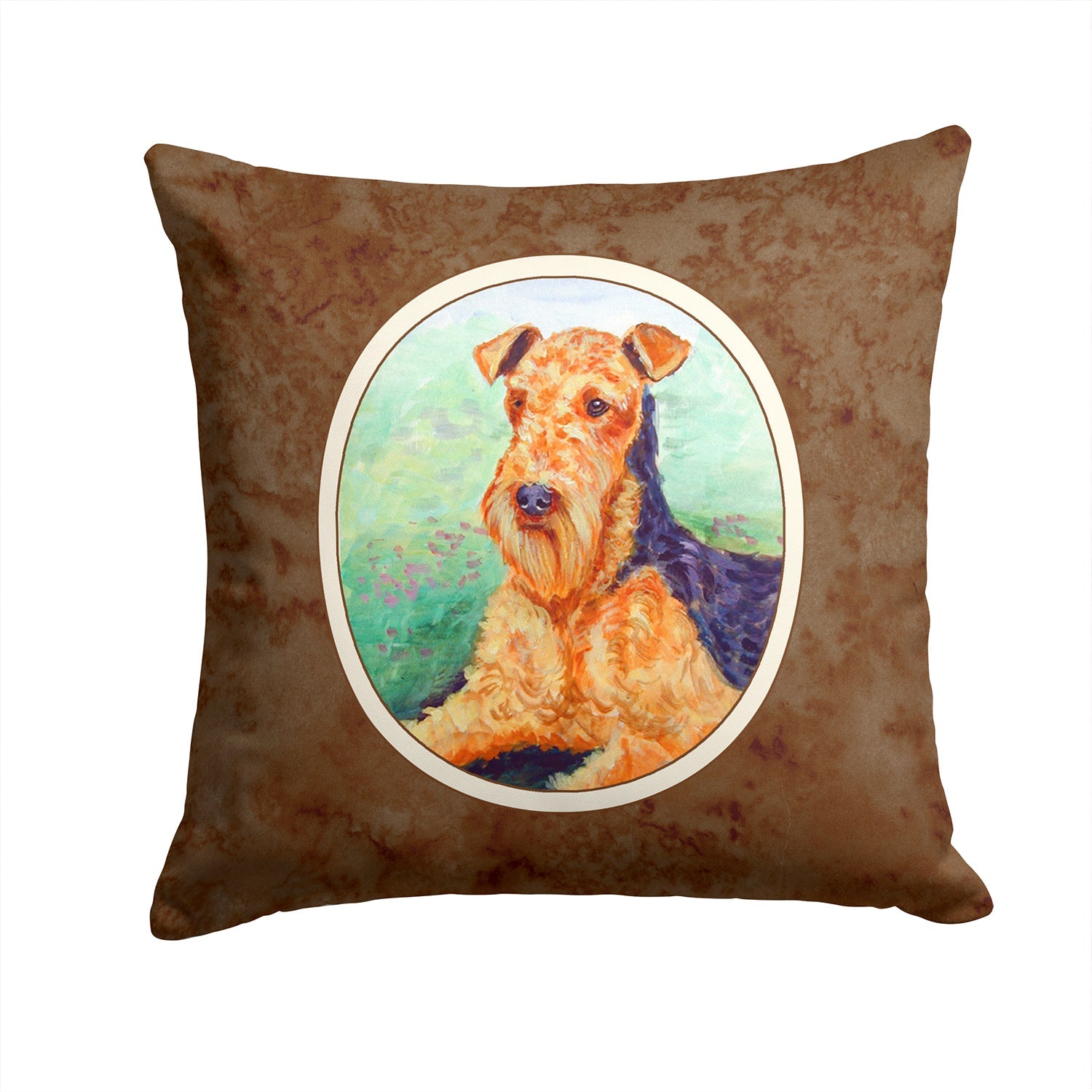 Airedale Terrier Decorative Throw Pillow 14x14 Indoor Outdoor Accent Cushion, Fabric Cover with Insert for Sofa, Bed, Porch & Living Room
