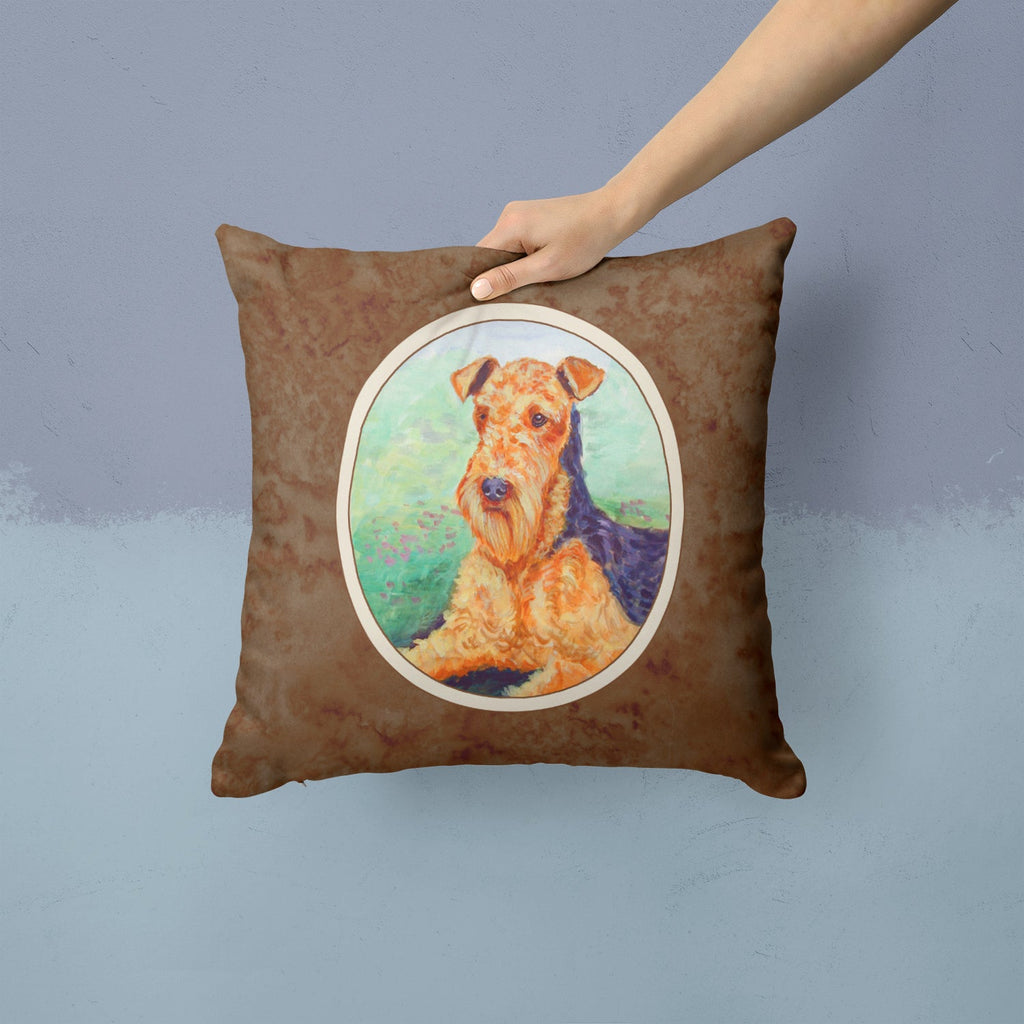 Airedale Terrier Decorative Throw Pillow 14x14 Indoor Outdoor Accent Cushion, Fabric Cover with Insert for Sofa, Bed, Porch & Living Room