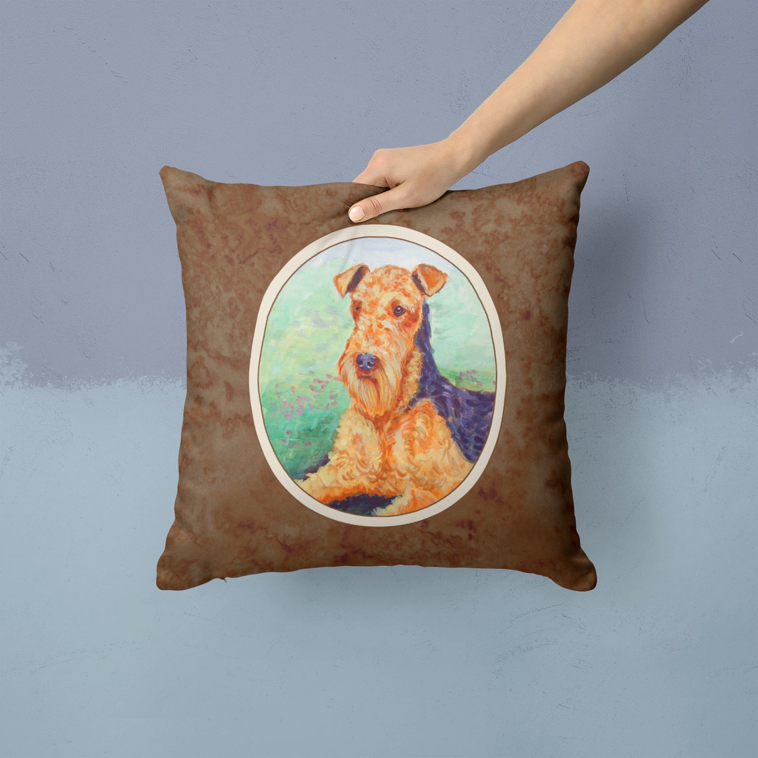 Airedale Terrier Decorative Throw Pillow 14x14 Indoor Outdoor Accent Cushion, Fabric Cover with Insert for Sofa, Bed, Porch & Living Room