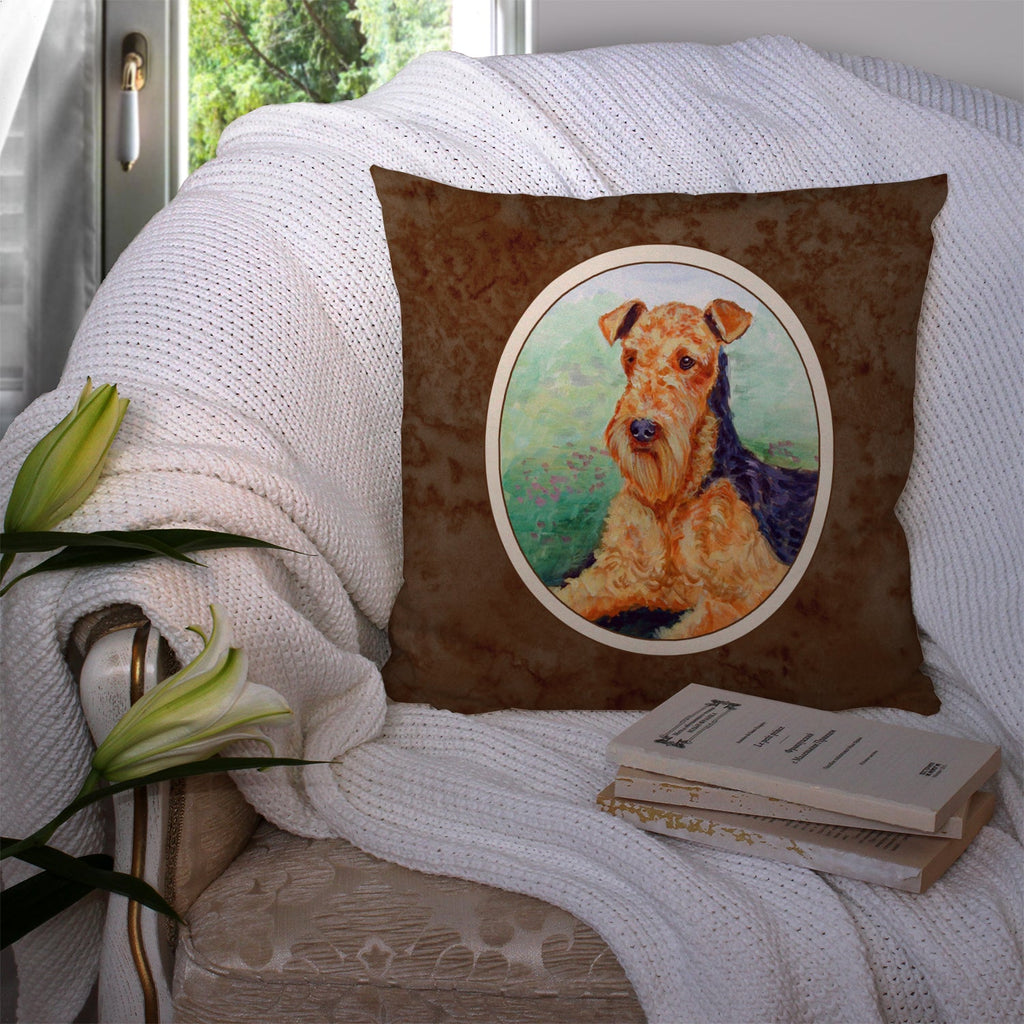 Airedale Terrier Decorative Throw Pillow 14x14 Indoor Outdoor Accent Cushion, Fabric Cover with Insert for Sofa, Bed, Porch & Living Room