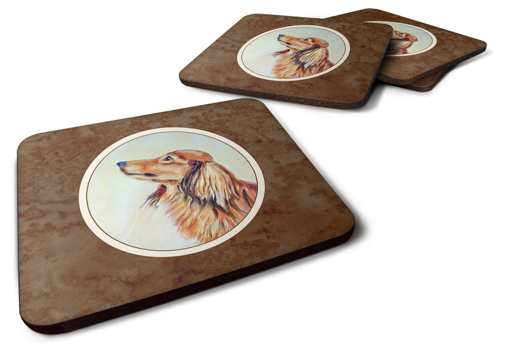 Long Haired Red Dachshund Foam Coasters Set of 4 Cup Coasters for Indoor Outdoor, Tabletop Protection, Anti Slip, Mouse pad Material