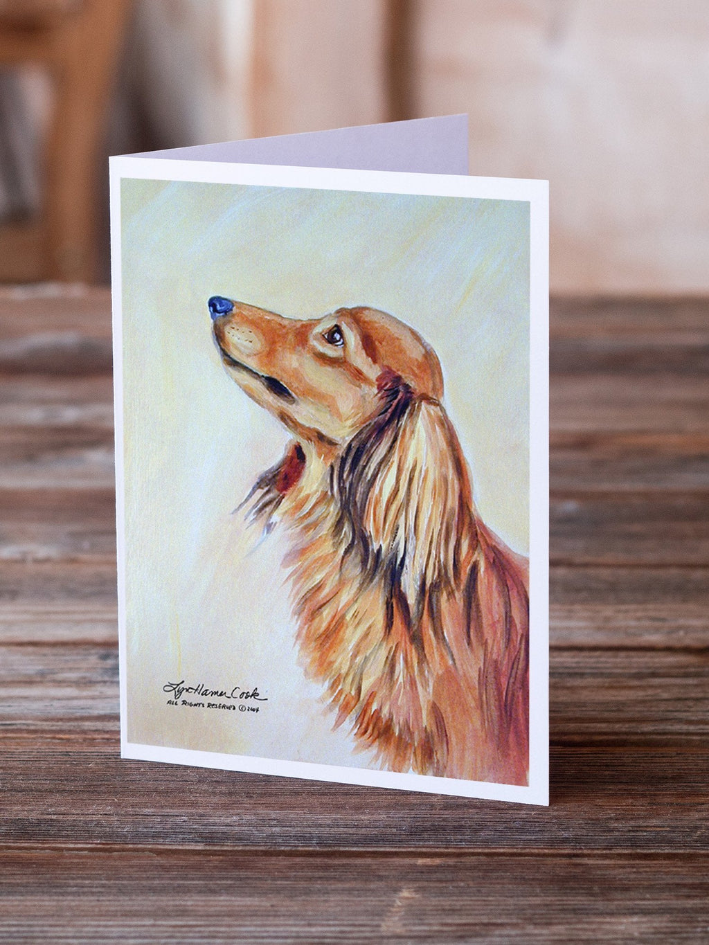 Long Haired Red Dachshund Greeting Cards Pack of 8 Blank Cards with Envelopes Whimsical A7 Size 5x7