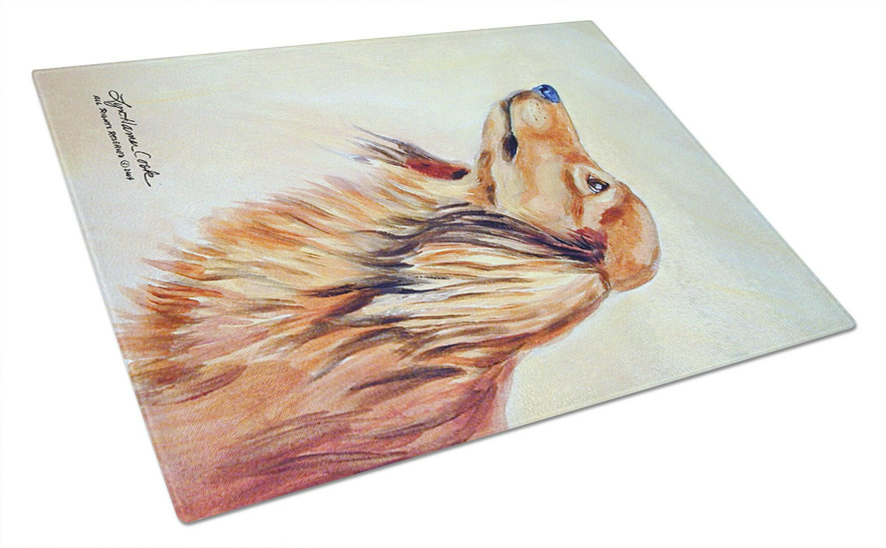 Long Haired Red Dachshund Cutting Board Tempered Glass Kitchen Cutting Surface, Heat Resistant Chopping, Non-Slip Feet, Food Prep & Serving