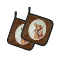 Long Haired Red Dachshund Pot Holder Set of 2 Heat Resistant Quilted Hot Pads 7.5 x 7.5 Inch, Insulated Kitchen Trivets for Cooking & Baking