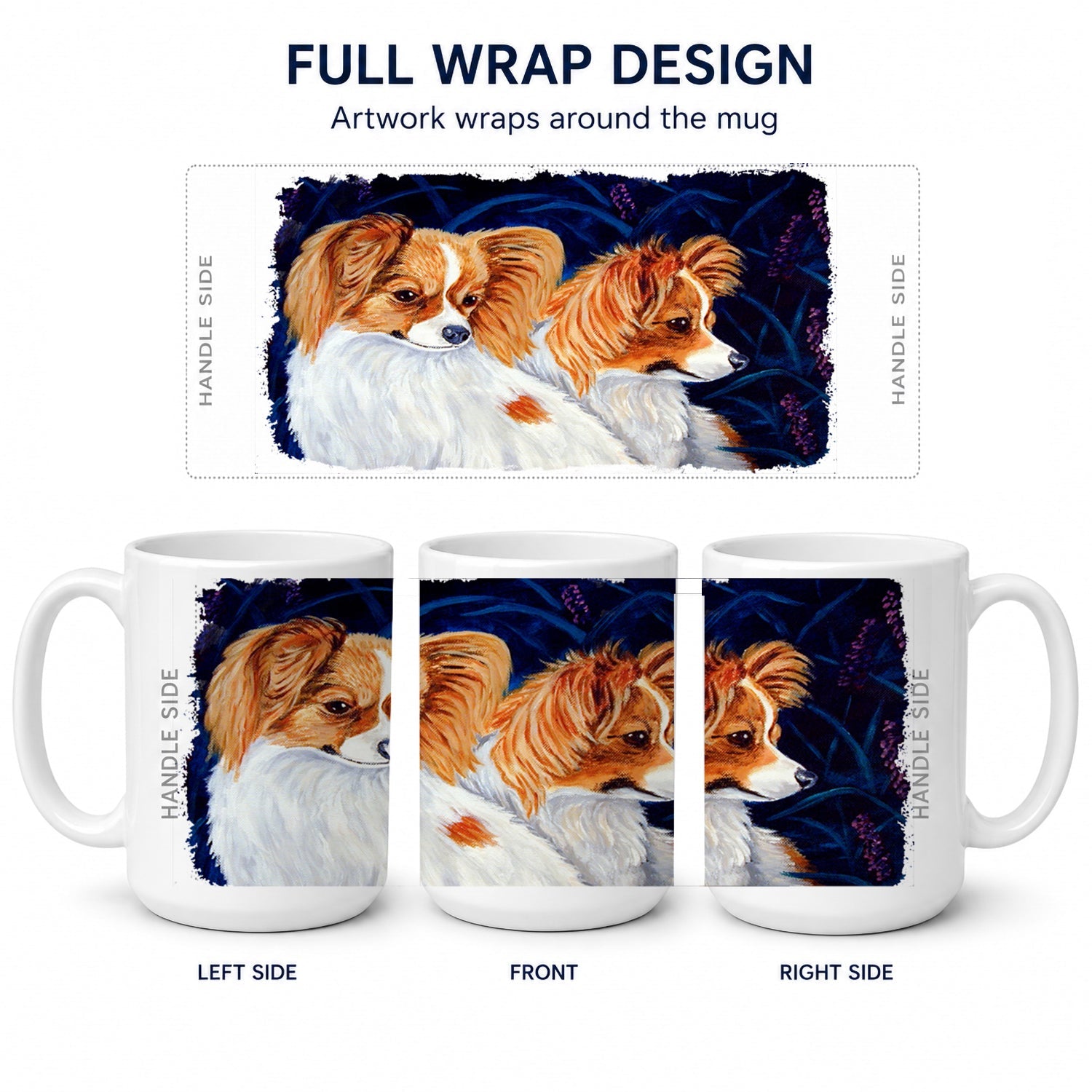 Papillon Ceramic Coffee Mug 15 oz Decorative Large C Handle Mug Cup for Tea, Cocoa Hot Chocolate