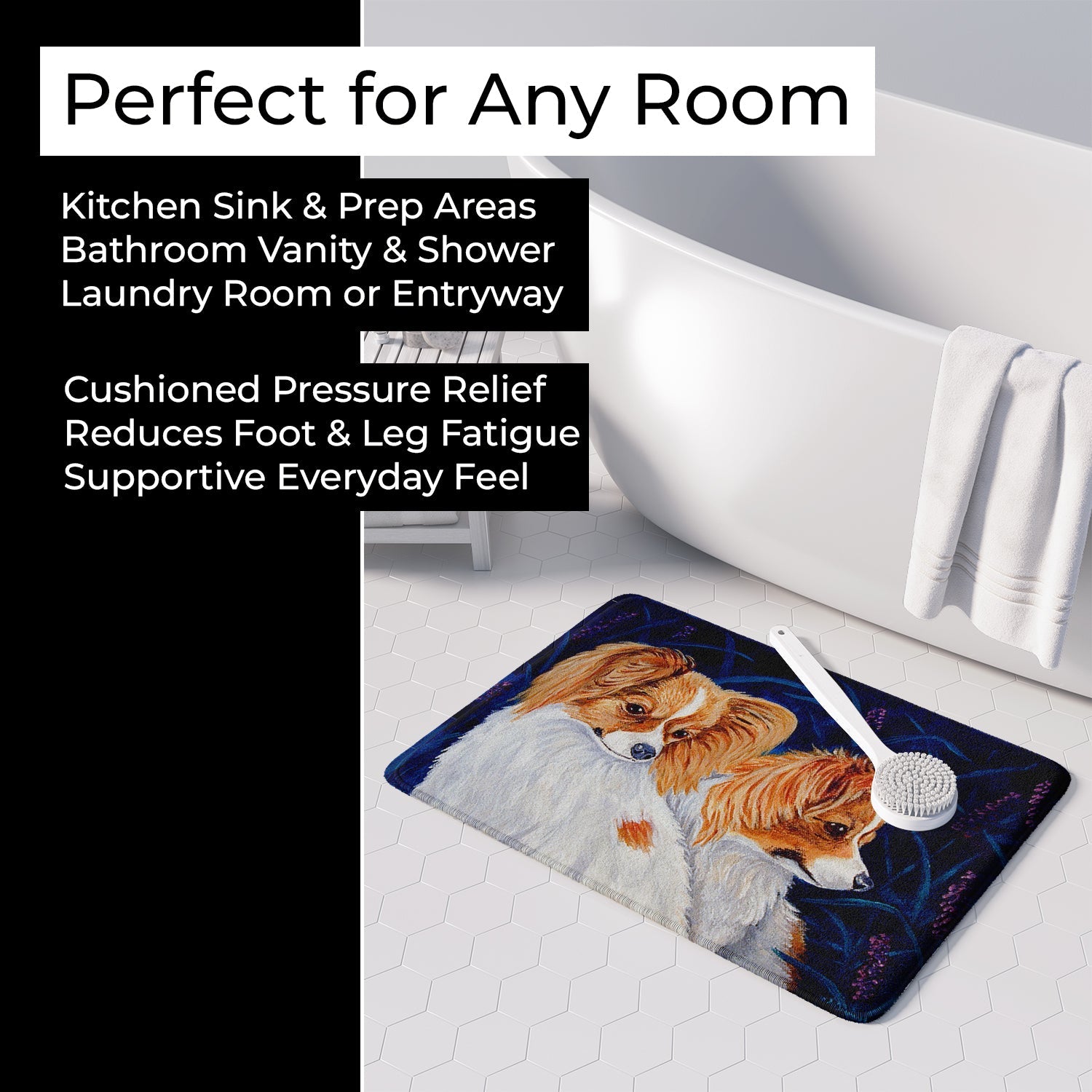 Papillon Memory Foam Kitchen Mat Machine Washable Anti-Fatigue Cushion Comfort Bath or Kitchen Rug