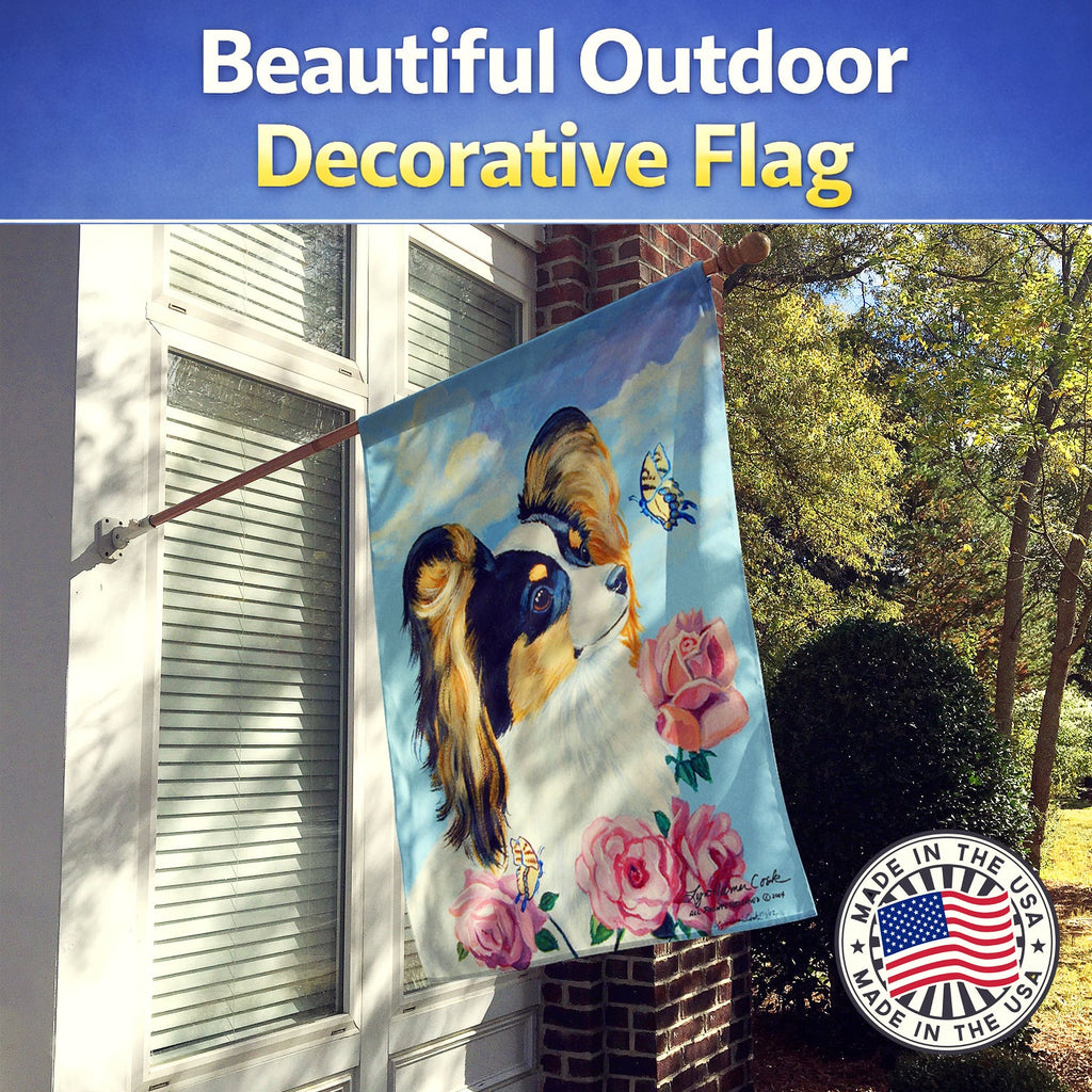 Papillon House Flag 28x40 Porch Sleeve Pole Decorative Outside Yard Banner Artwork Wall Hanging, Polyester