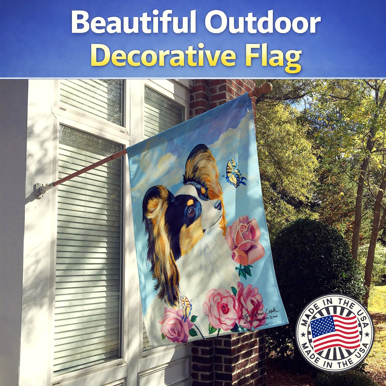 Papillon House Flag 28x40 Porch Sleeve Pole Decorative Outside Yard Banner Artwork Wall Hanging, Polyester