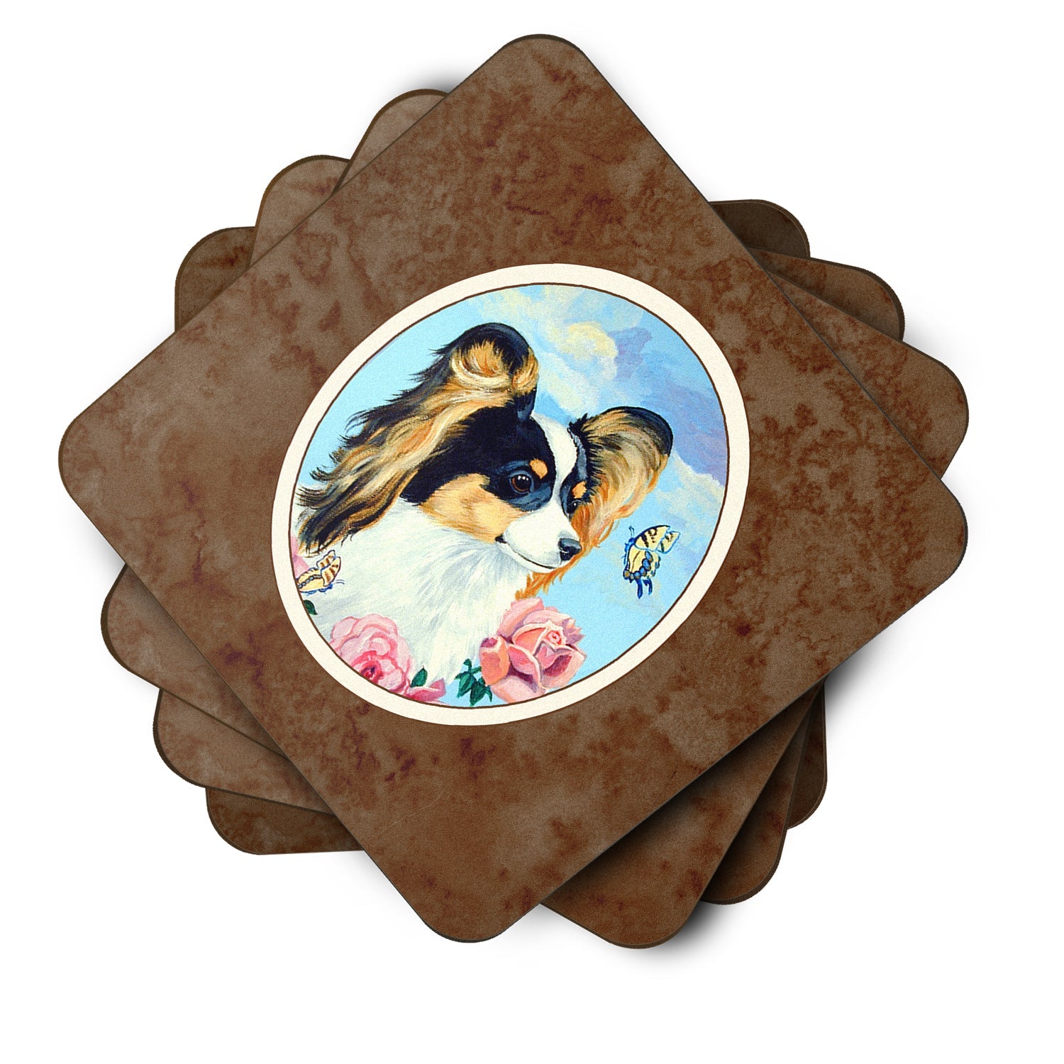 Papillon Foam Coasters Set of 4 Cup Coasters for Indoor Outdoor, Tabletop Protection, Anti Slip, Mouse pad Material