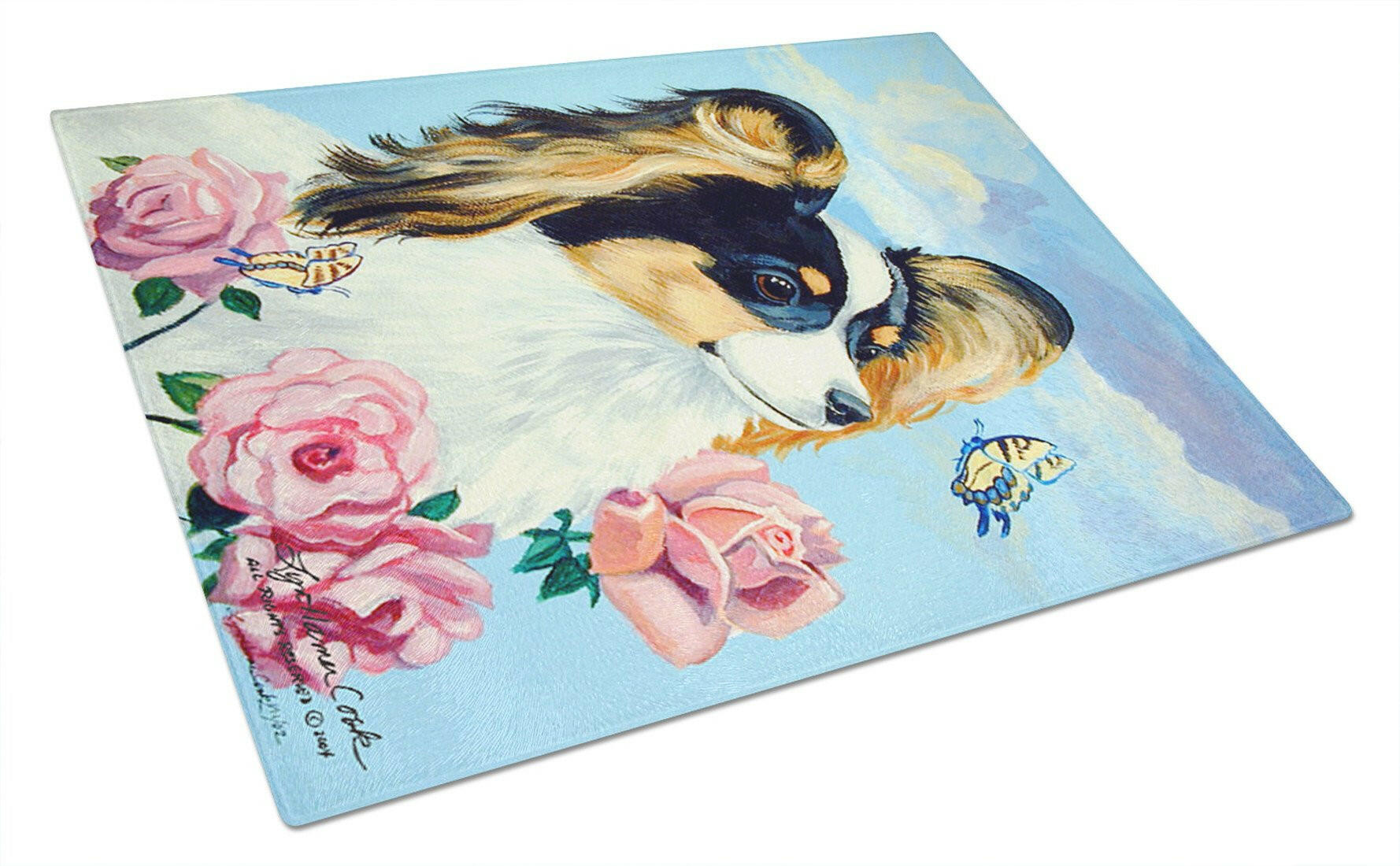 Papillon Cutting Board Tempered Glass Kitchen Cutting Surface, Heat Resistant Chopping, Non-Slip Feet, Food Prep & Serving