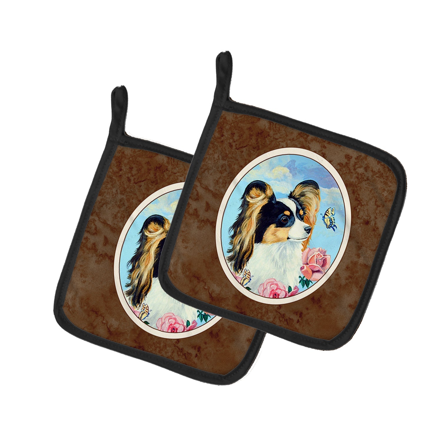 Papillon Pot Holder Set of 2 Heat Resistant Quilted Hot Pads 7.5 x 7.5 Inch, Insulated Kitchen Trivets for Cooking & Baking
