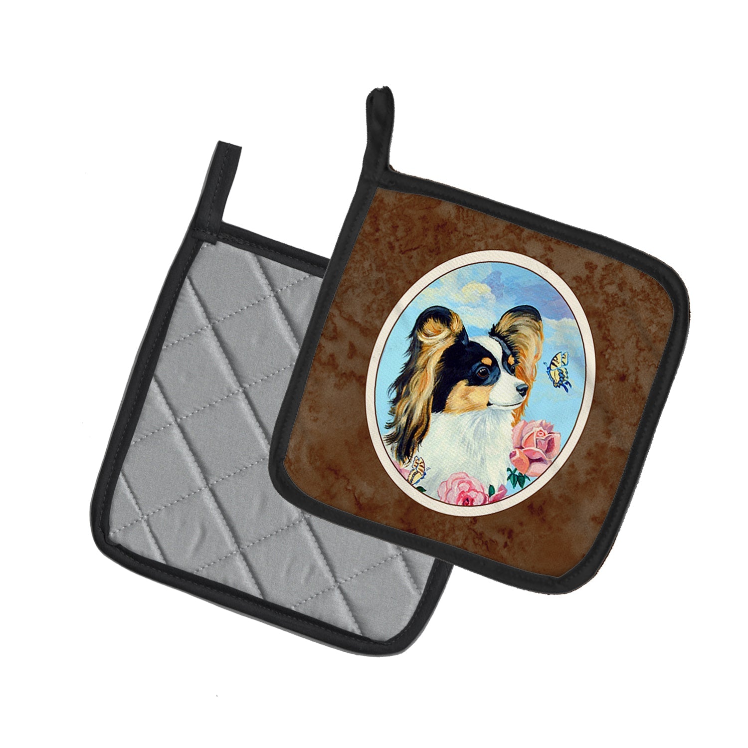 Papillon Pot Holder Set of 2 Heat Resistant Quilted Hot Pads 7.5 x 7.5 Inch, Insulated Kitchen Trivets for Cooking & Baking