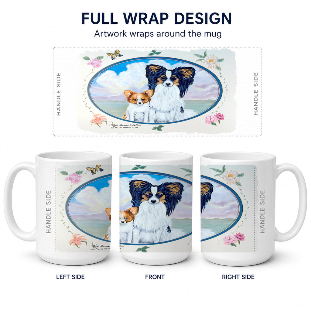Papillon  Ceramic Coffee Mug 15 oz Decorative Large C Handle Mug Cup for Tea, Cocoa Hot Chocolate