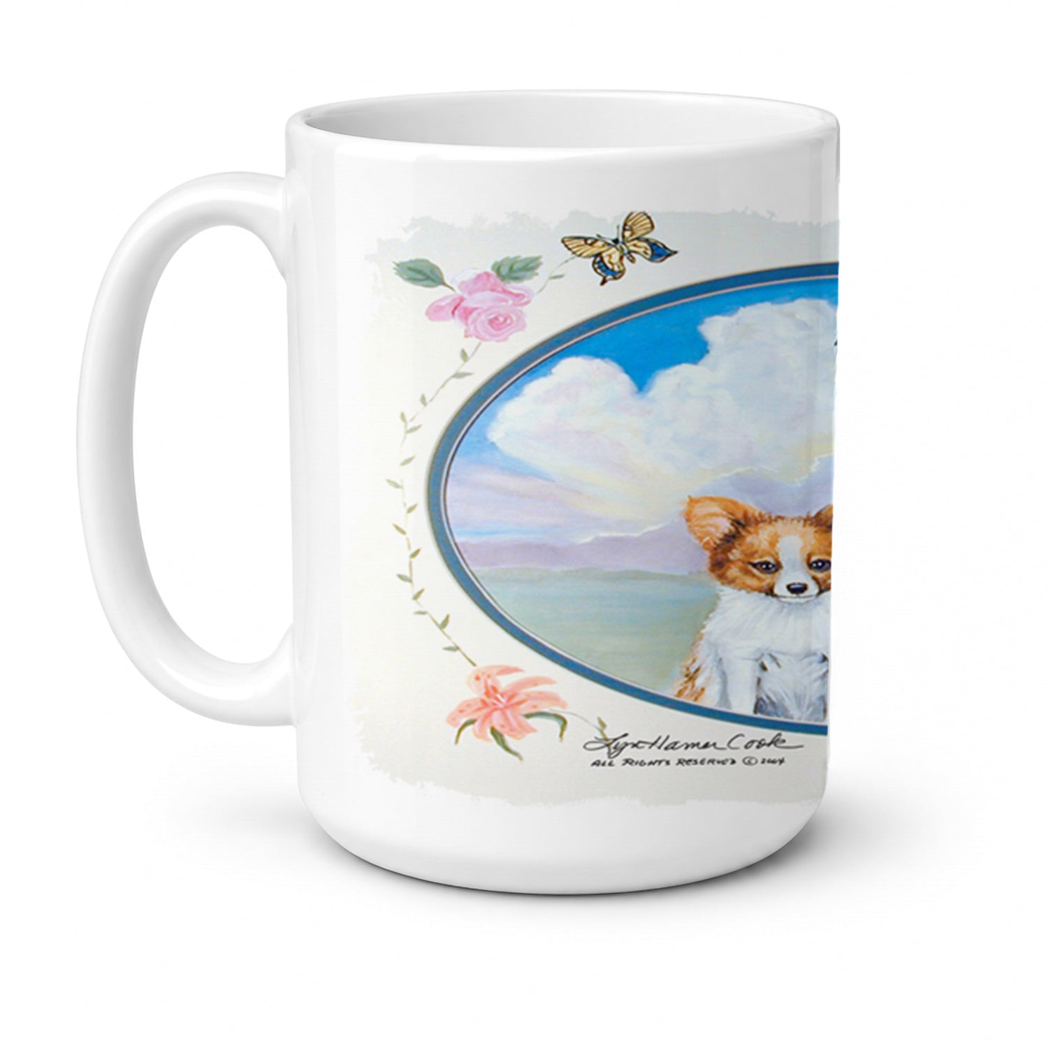 Papillon  Ceramic Coffee Mug 15 oz Decorative Large C Handle Mug Cup for Tea, Cocoa Hot Chocolate