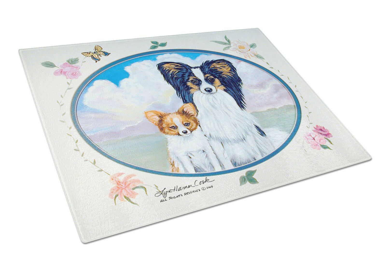 Papillon  Cutting Board Tempered Glass Kitchen Cutting Surface, Heat Resistant Chopping, Non-Slip Feet, Food Prep & Serving