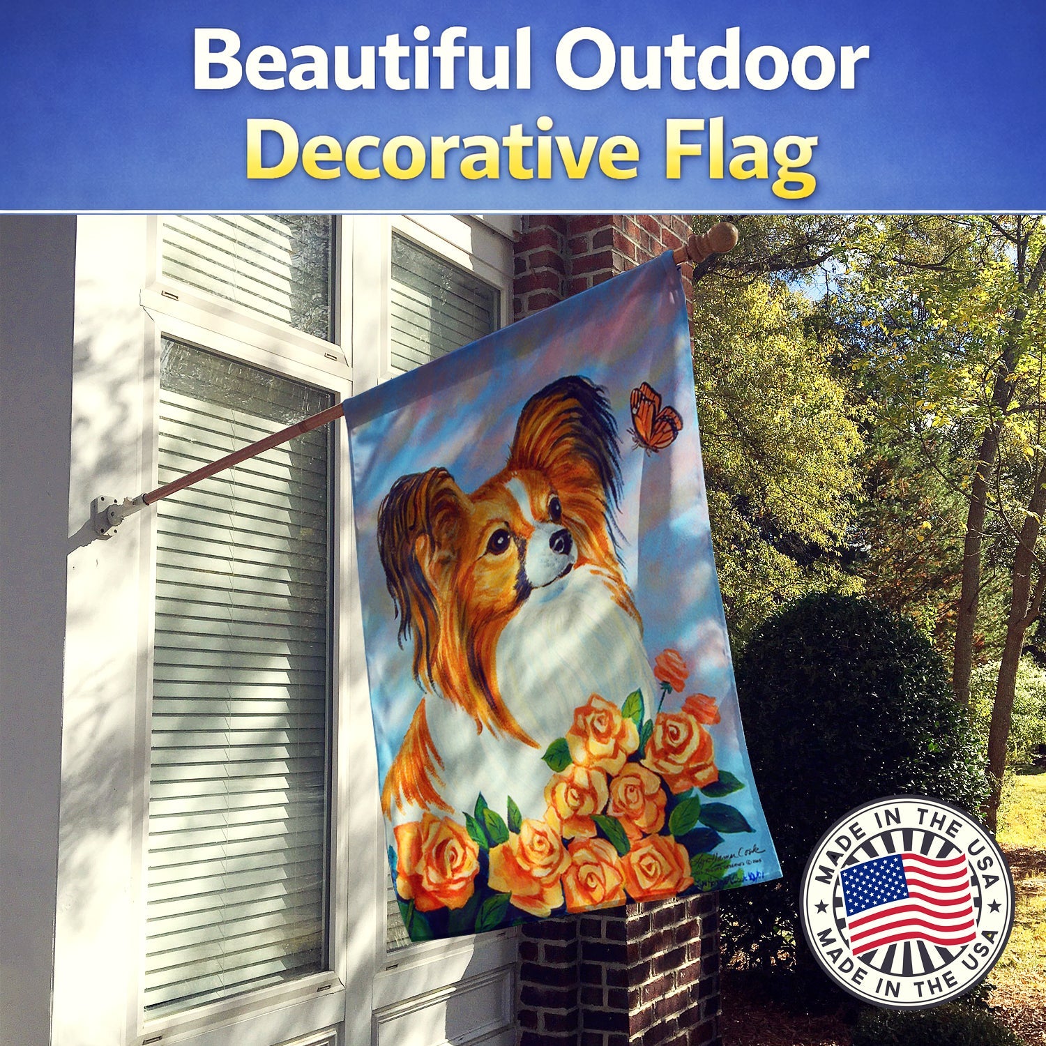 Papillon House Flag 28x40 Porch Sleeve Pole Decorative Outside Yard Banner Artwork Wall Hanging, Polyester