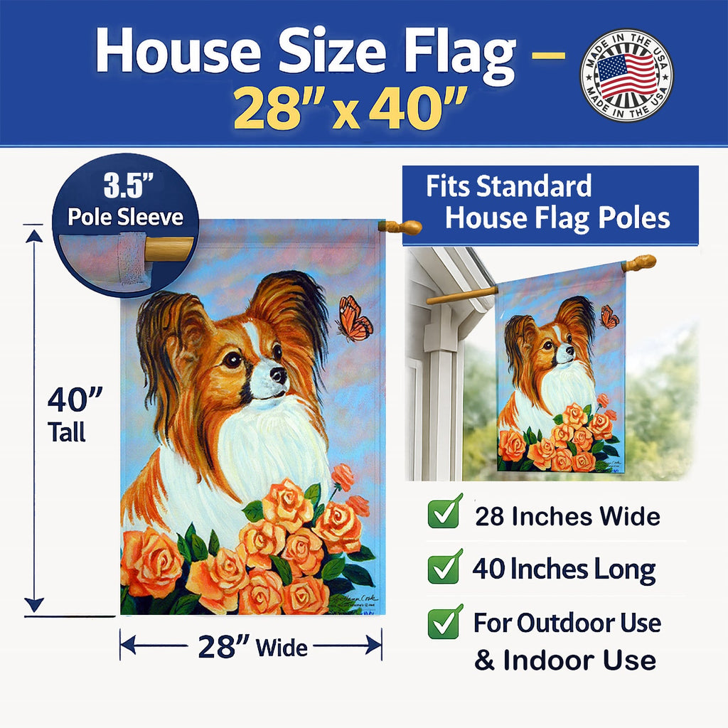 Papillon House Flag 28x40 Porch Sleeve Pole Decorative Outside Yard Banner Artwork Wall Hanging, Polyester