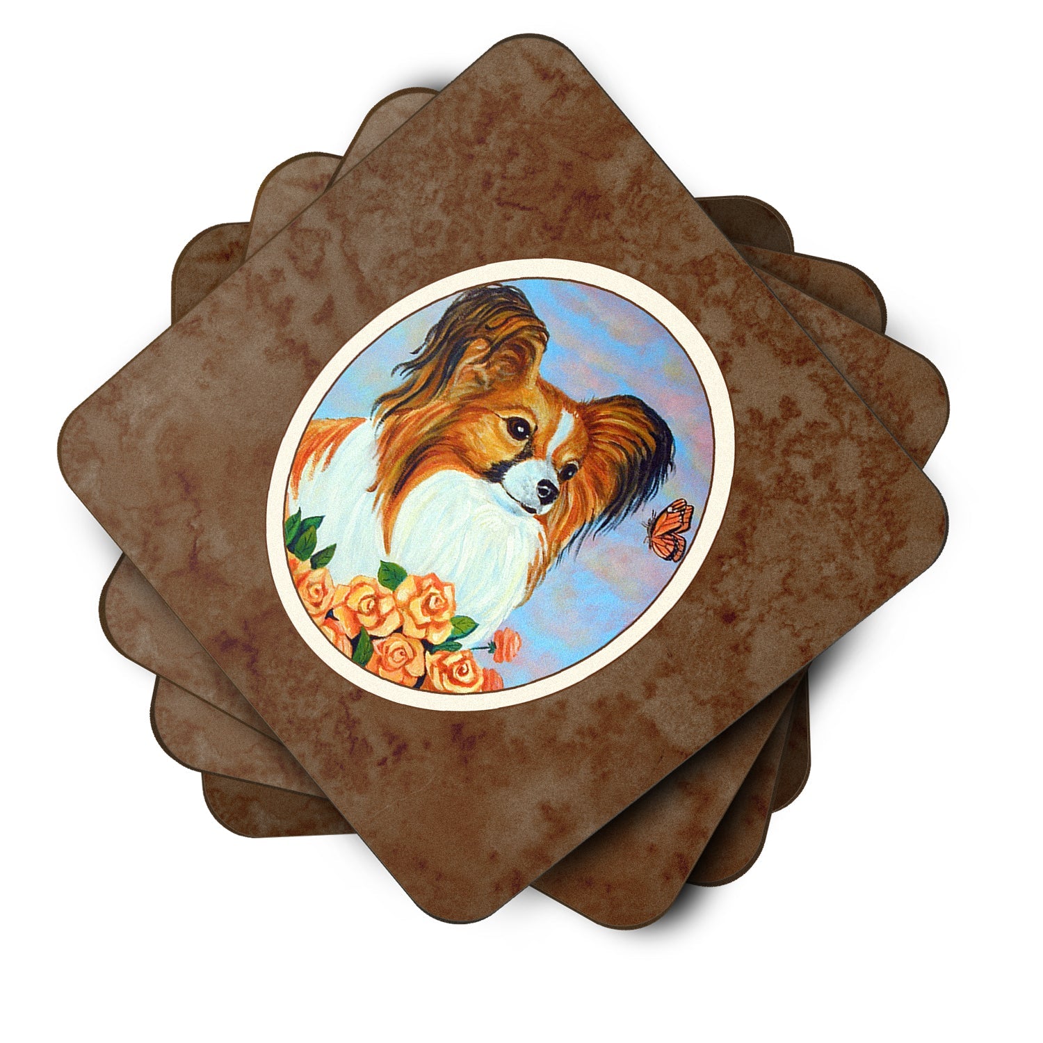 Papillon Foam Coasters Set of 4 Cup Coasters for Indoor Outdoor, Tabletop Protection, Anti Slip, Mouse pad Material