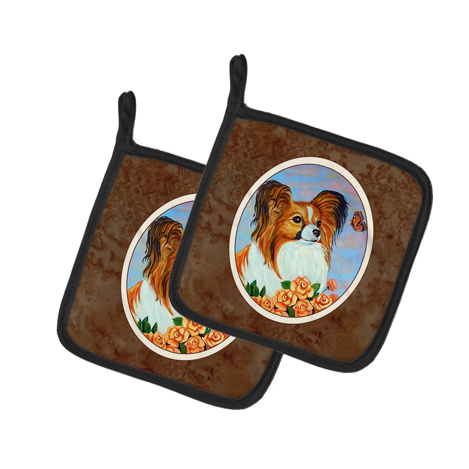 Papillon Pot Holder Set of 2 Heat Resistant Quilted Hot Pads 7.5 x 7.5 Inch, Insulated Kitchen Trivets for Cooking & Baking