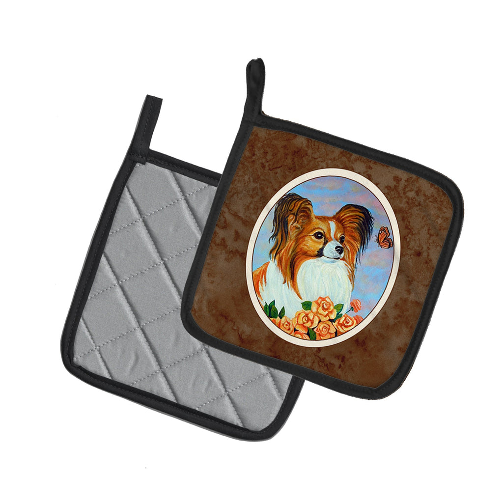 Papillon Pot Holder Set of 2 Heat Resistant Quilted Hot Pads 7.5 x 7.5 Inch, Insulated Kitchen Trivets for Cooking & Baking