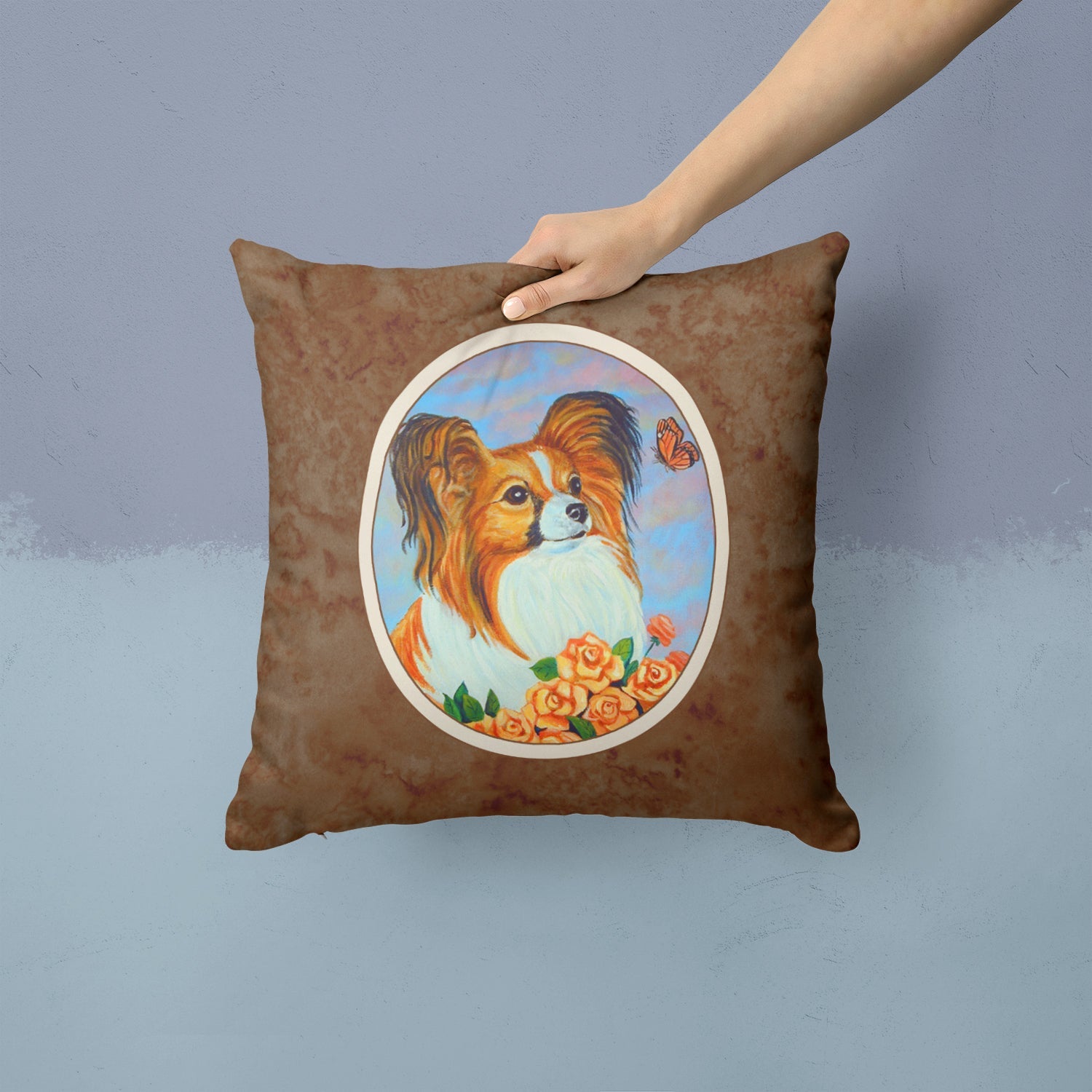 Papillon Decorative Throw Pillow 14x14 Indoor Outdoor Accent Cushion, Fabric Cover with Insert for Sofa, Bed, Porch & Living Room