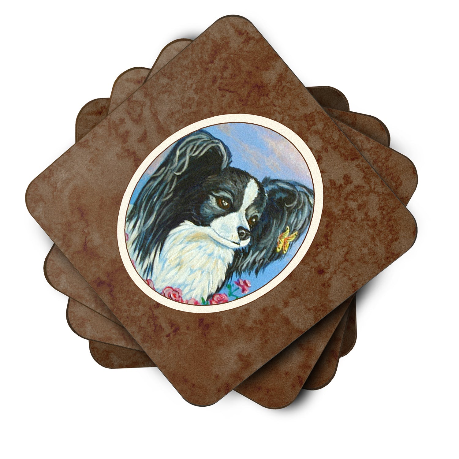 Black and White Papillon Foam Coasters Set of 4 Cup Coasters for Indoor Outdoor, Tabletop Protection, Anti Slip, Mouse pad Material
