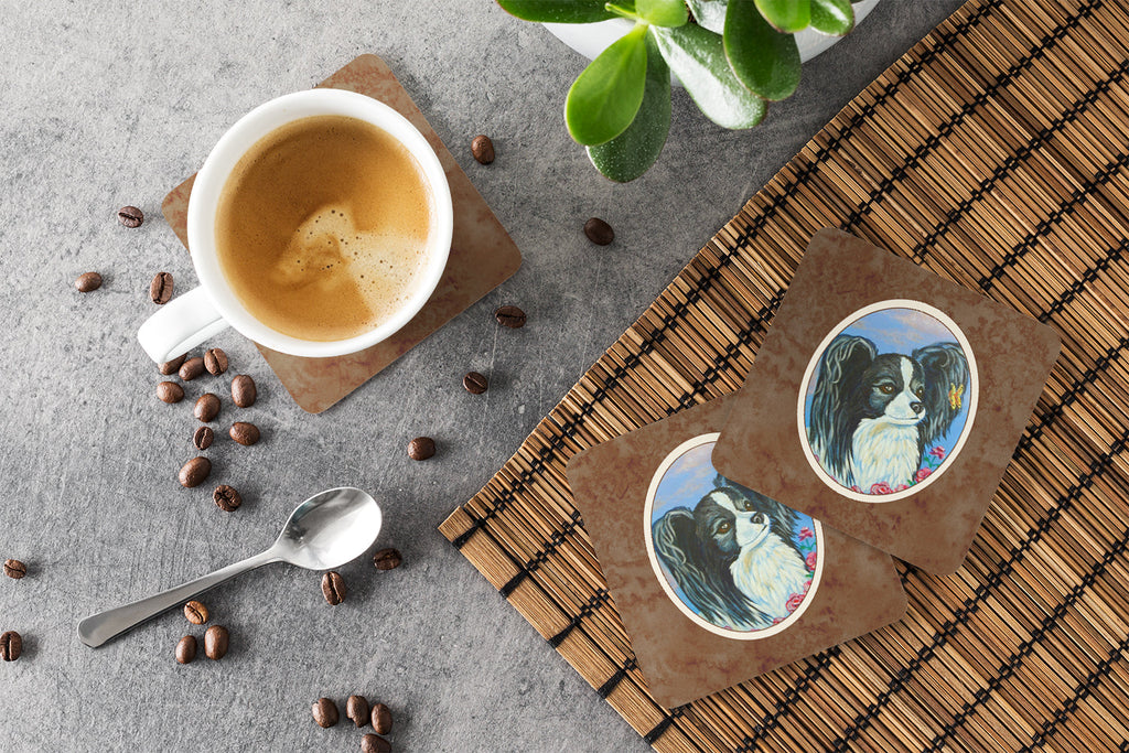 Black and White Papillon Foam Coasters Set of 4 Cup Coasters for Indoor Outdoor, Tabletop Protection, Anti Slip, Mouse pad Material