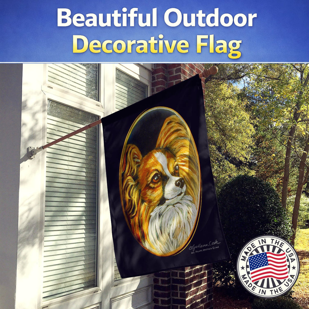 Papillon House Flag 28x40 Porch Sleeve Pole Decorative Outside Yard Banner Artwork Wall Hanging, Polyester