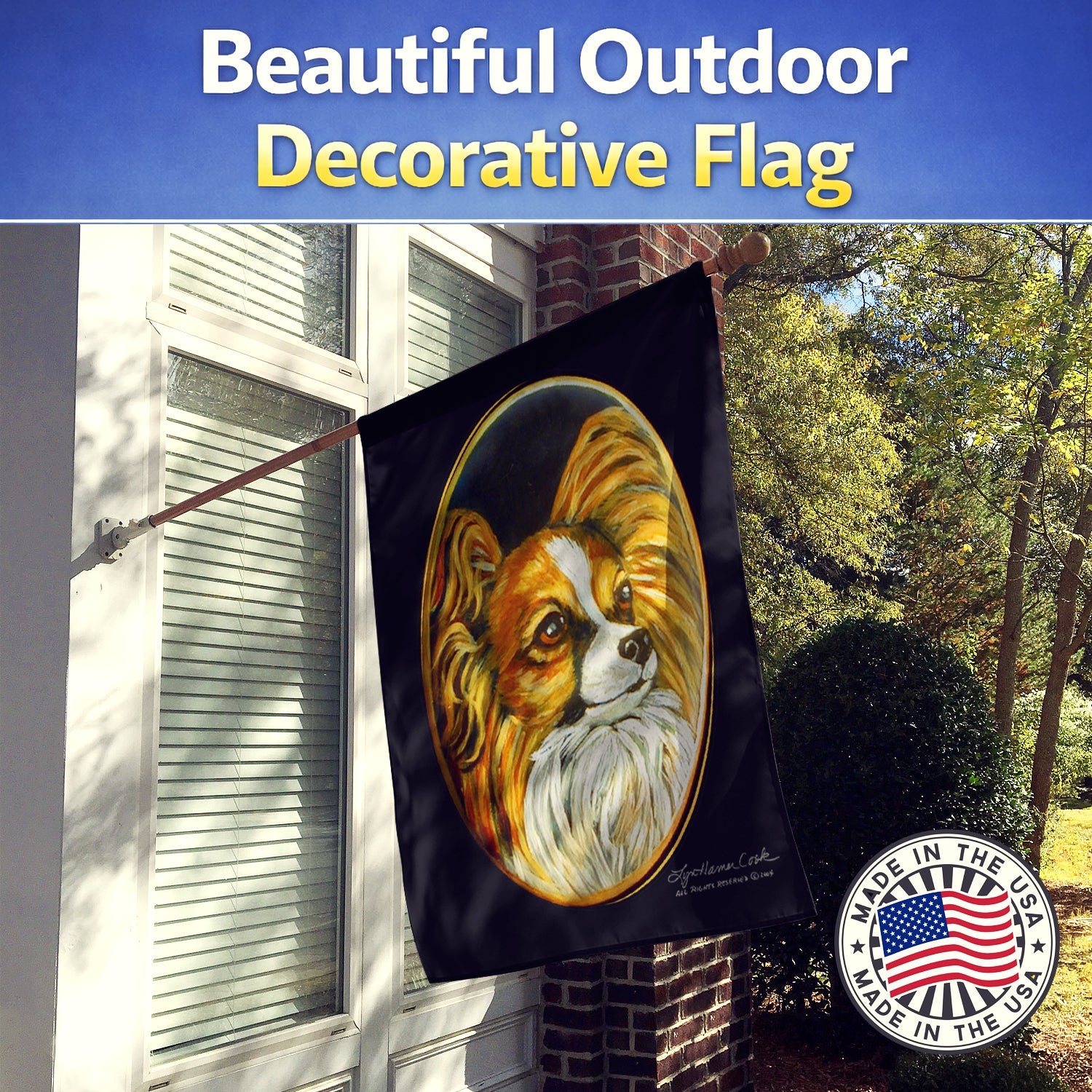 Papillon House Flag 28x40 Porch Sleeve Pole Decorative Outside Yard Banner Artwork Wall Hanging, Polyester