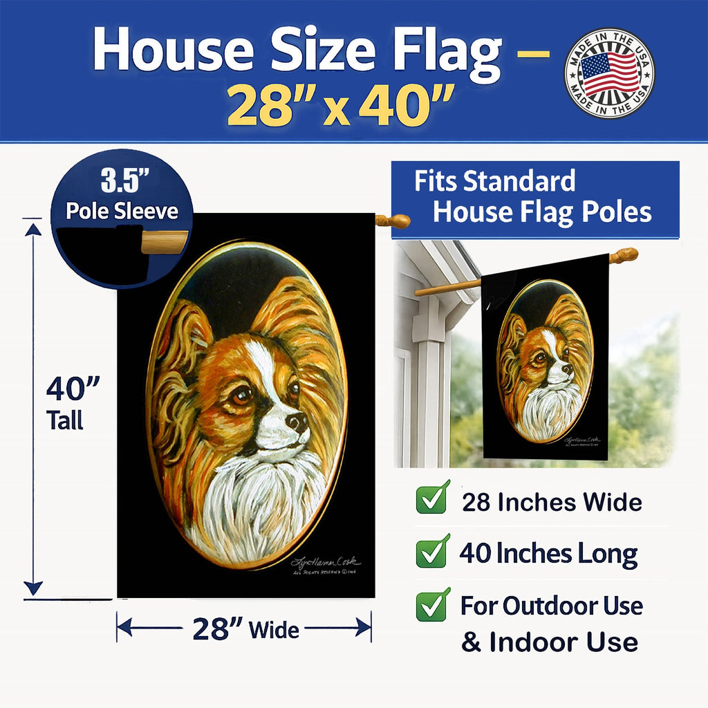 Papillon House Flag 28x40 Porch Sleeve Pole Decorative Outside Yard Banner Artwork Wall Hanging, Polyester