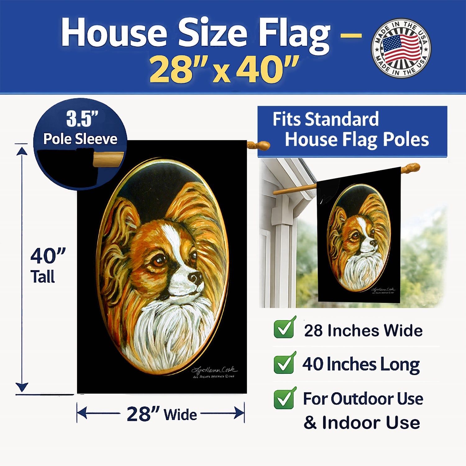 Papillon House Flag 28x40 Porch Sleeve Pole Decorative Outside Yard Banner Artwork Wall Hanging, Polyester