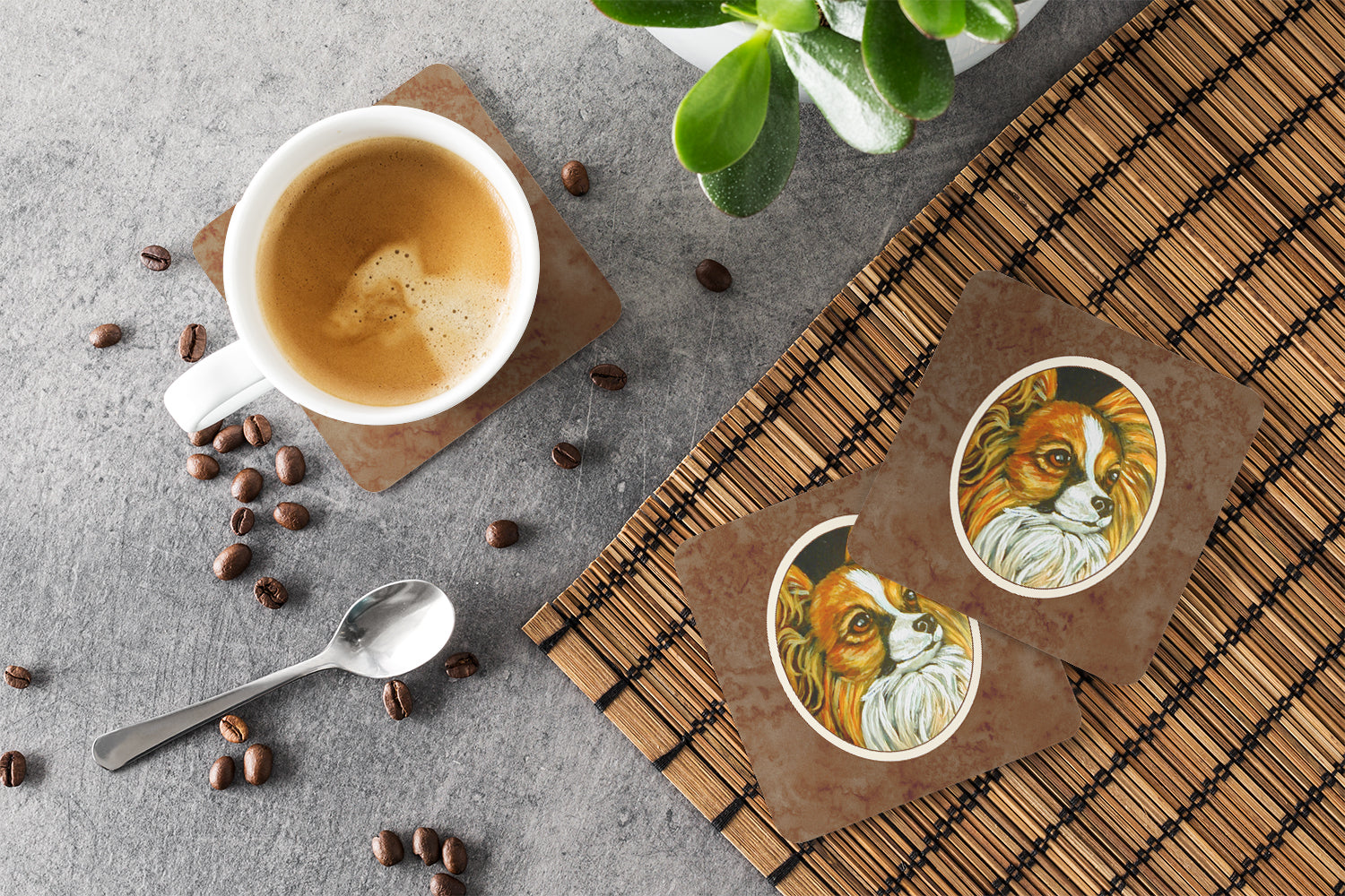 Papillon Foam Coasters Set of 4 Cup Coasters for Indoor Outdoor, Tabletop Protection, Anti Slip, Mouse pad Material