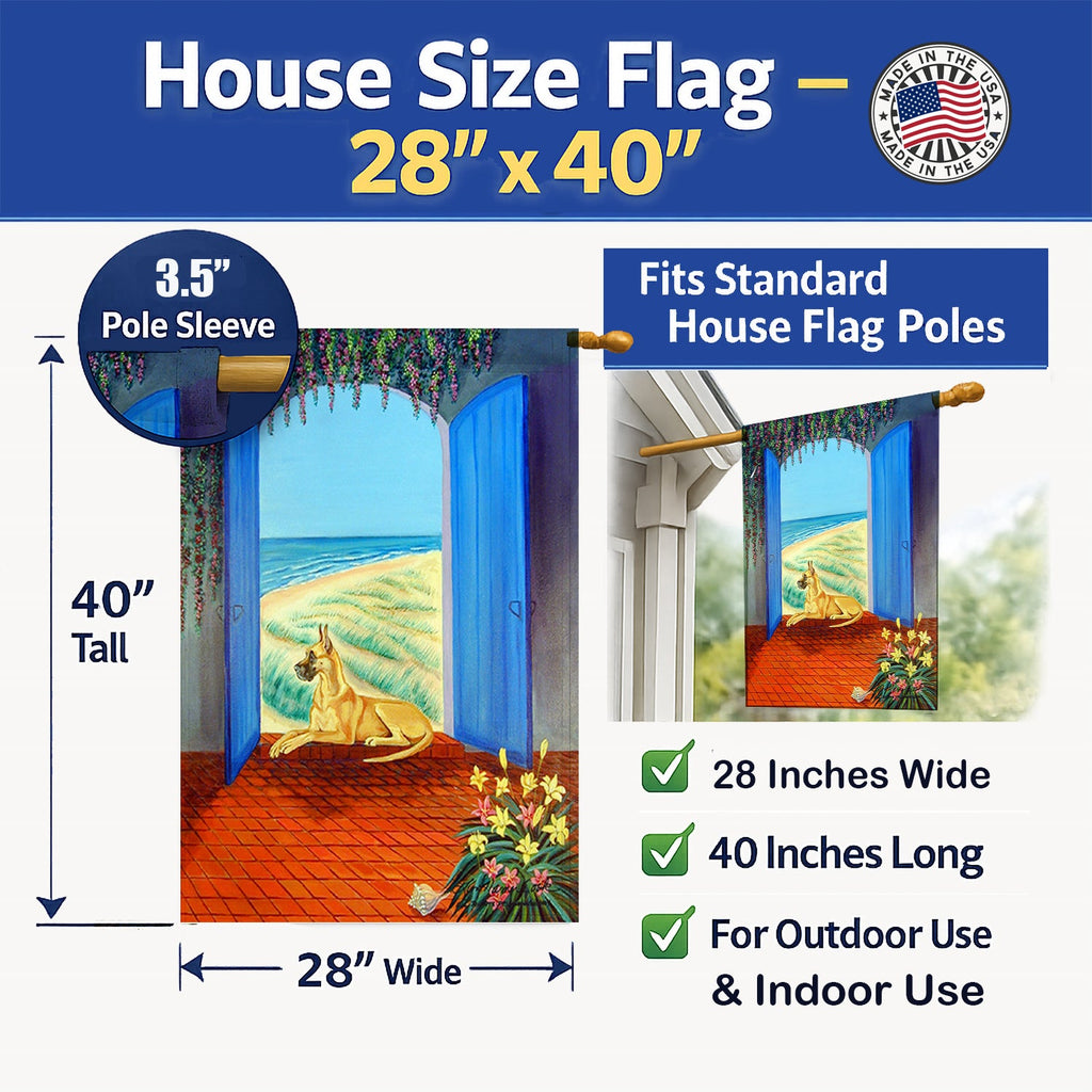Great Dane House Flag 28x40 Porch Sleeve Pole Decorative Outside Yard Banner Artwork Wall Hanging, Polyester