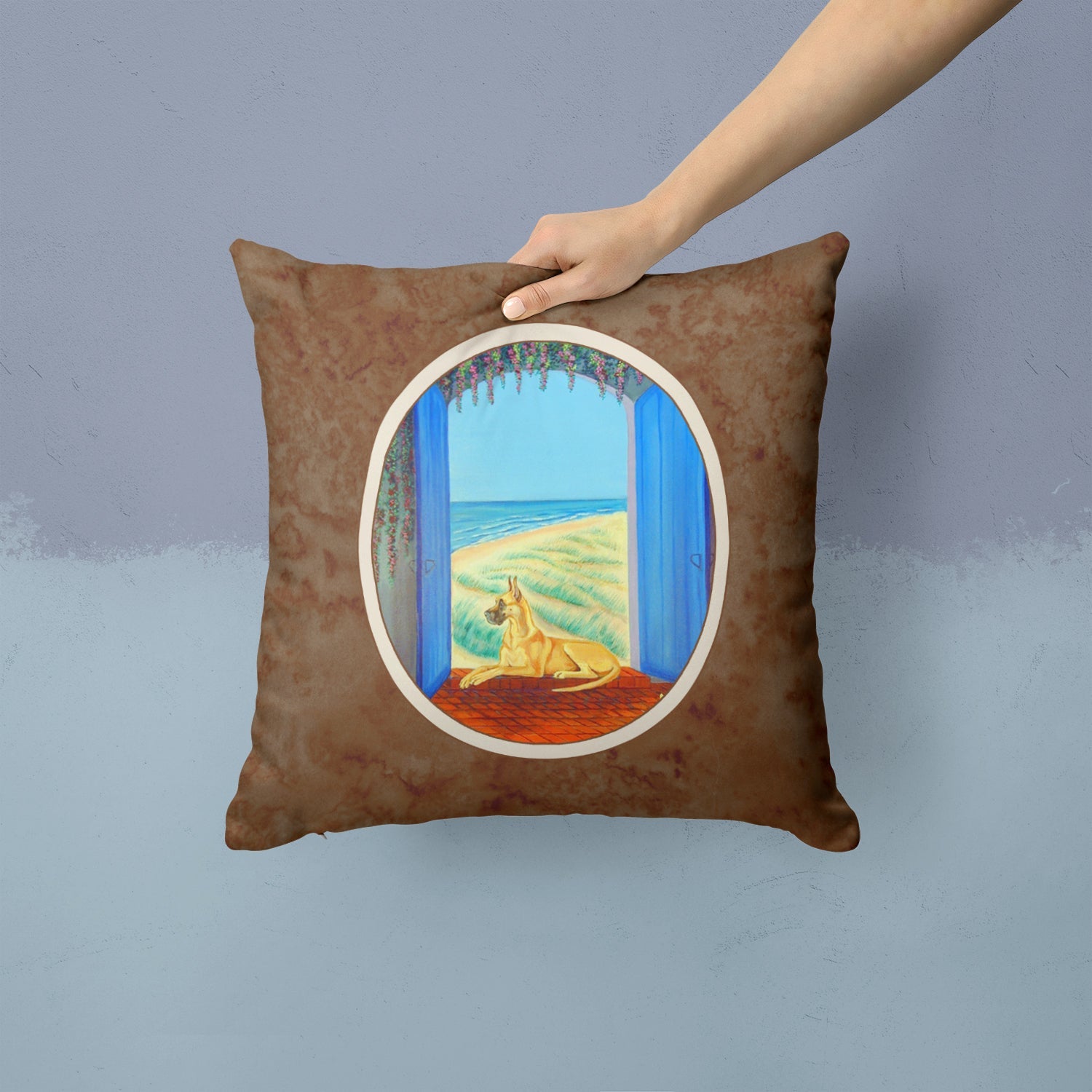 Great Dane Decorative Throw Pillow 14x14 Indoor Outdoor Accent Cushion, Fabric Cover with Insert for Sofa, Bed, Porch & Living Room