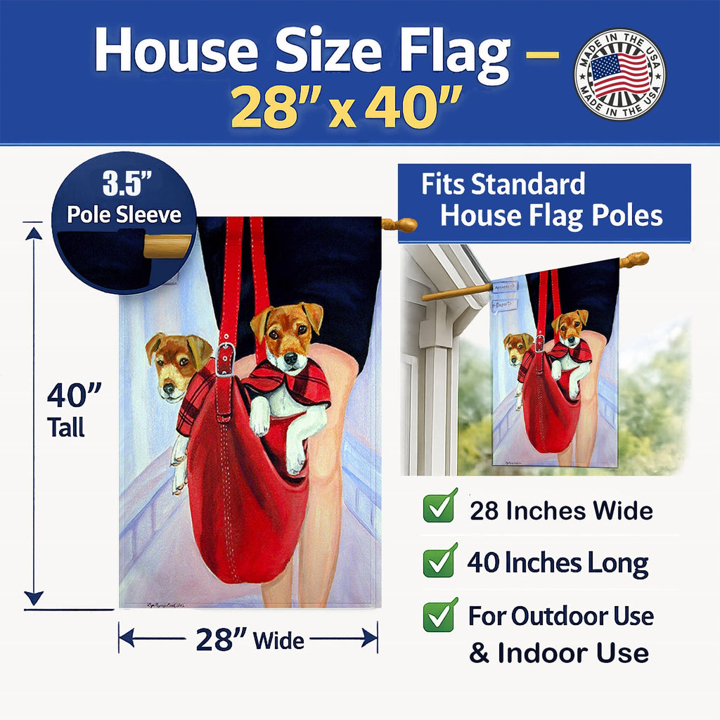 Jack Russell Terrier House Flag 28x40 Porch Sleeve Pole Decorative Outside Yard Banner Artwork Wall Hanging, Polyester