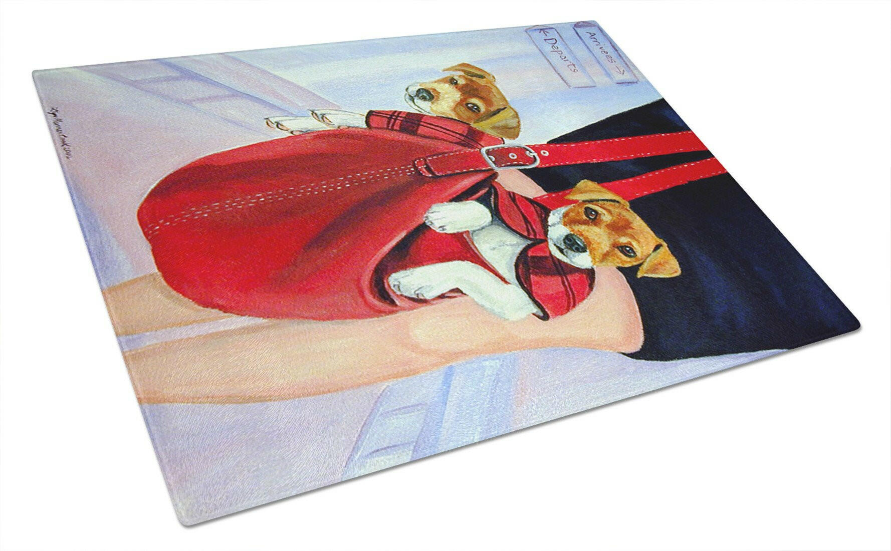 Jack Russell Terrier Cutting Board Tempered Glass Kitchen Cutting Surface, Heat Resistant Chopping, Non-Slip Feet, Food Prep & Serving