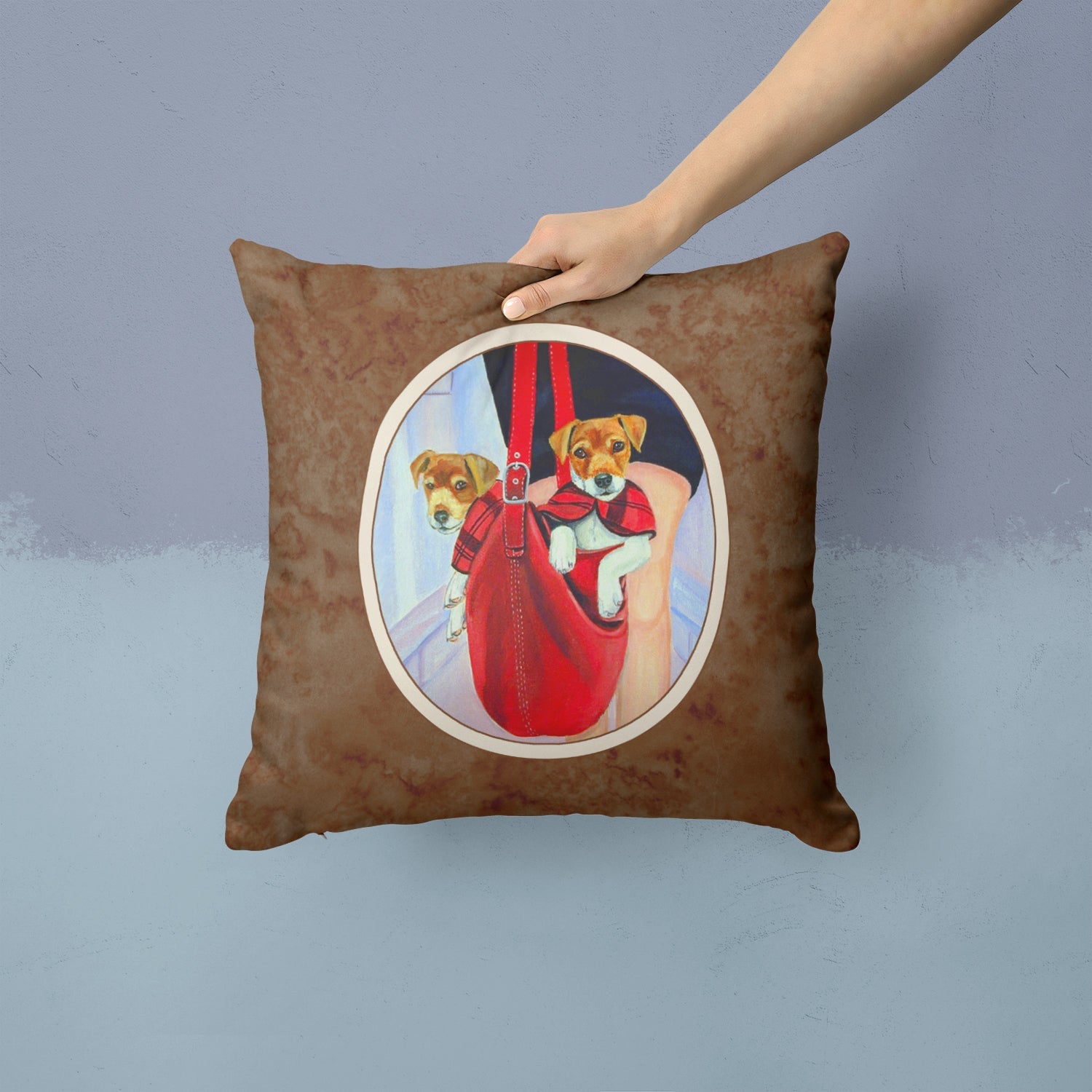 Jack Russell Terrier Decorative Throw Pillow 14x14 Indoor Outdoor Accent Cushion, Fabric Cover with Insert for Sofa, Bed, Porch & Living Room