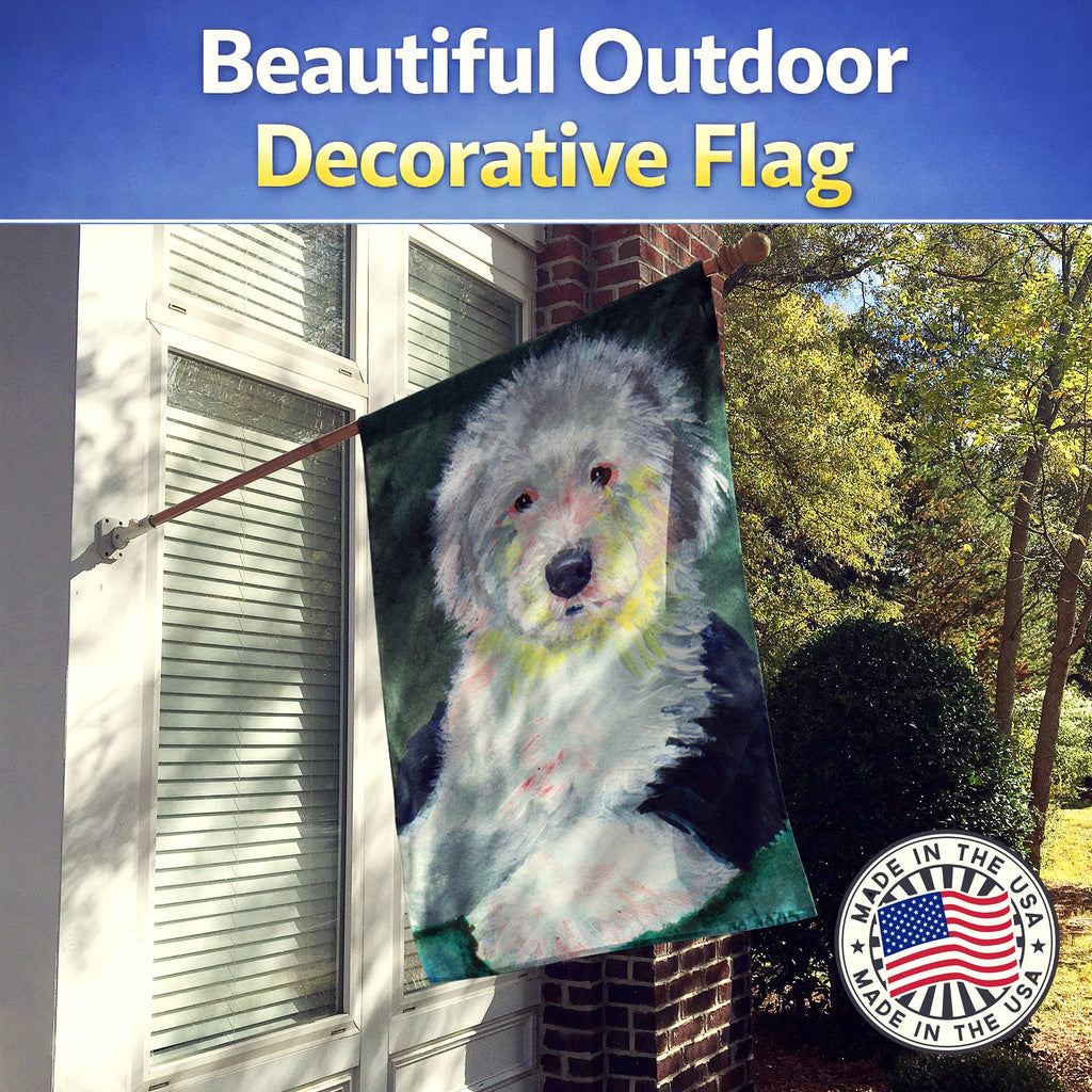 Old English Sheepdog House Flag 28x40 Porch Sleeve Pole Decorative Outside Yard Banner Artwork Wall Hanging, Polyester