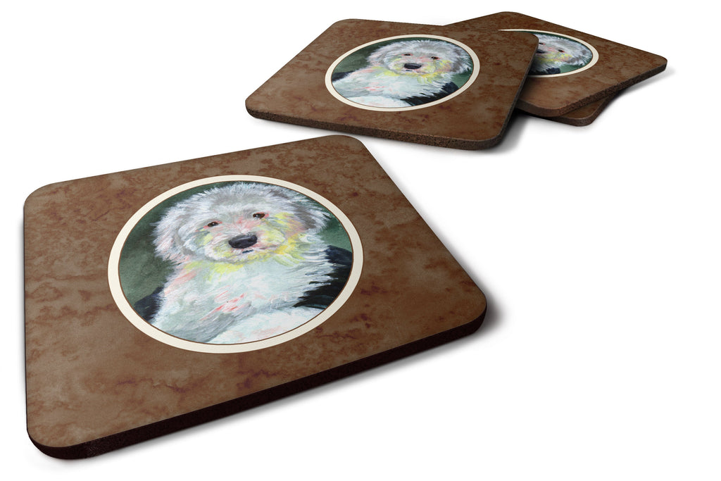 Old English Sheepdog Foam Coasters Set of 4 Cup Coasters for Indoor Outdoor, Tabletop Protection, Anti Slip, Mouse pad Material