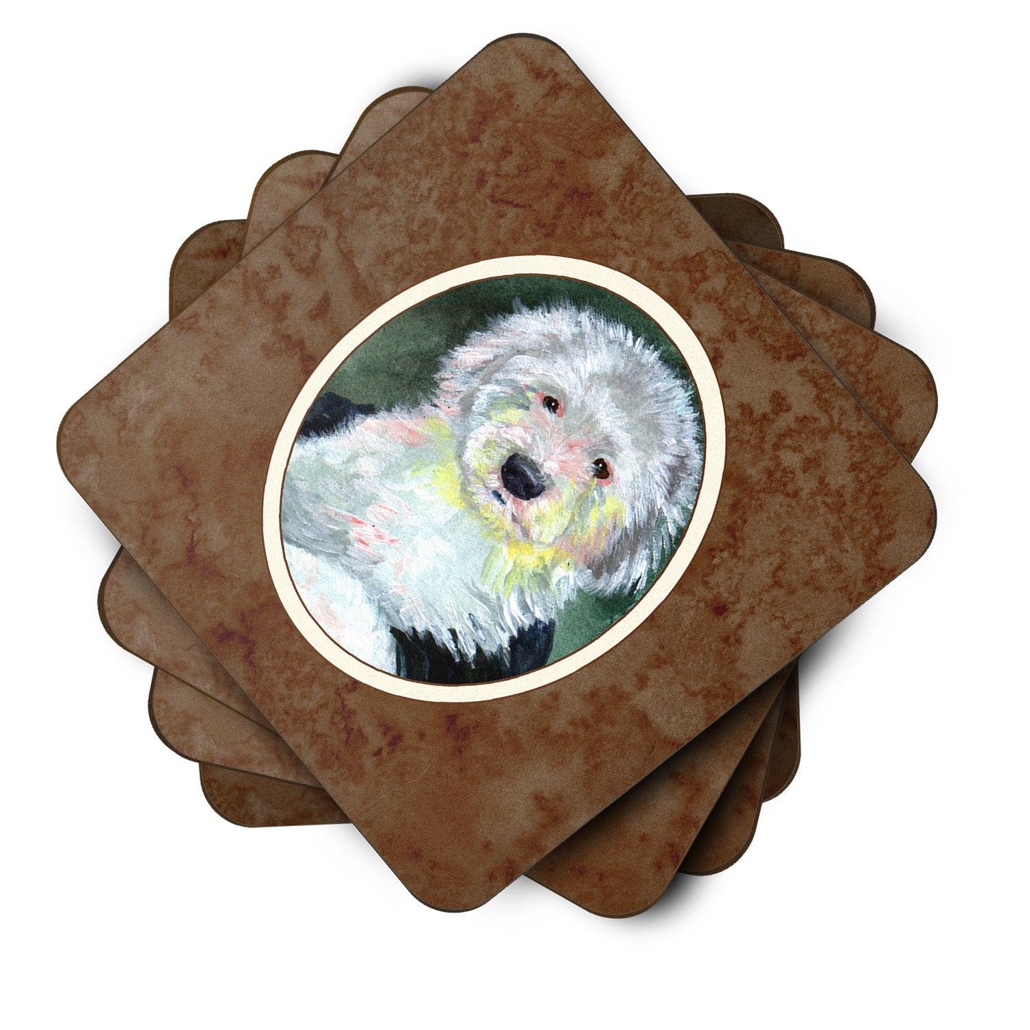 Old English Sheepdog Foam Coasters Set of 4 Cup Coasters for Indoor Outdoor, Tabletop Protection, Anti Slip, Mouse pad Material