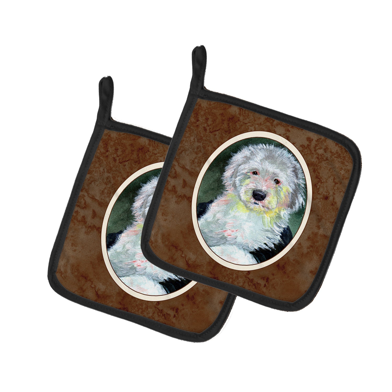 Old English Sheepdog Pot Holder Set of 2 Heat Resistant Quilted Hot Pads 7.5 x 7.5 Inch, Insulated Kitchen Trivets for Cooking & Baking