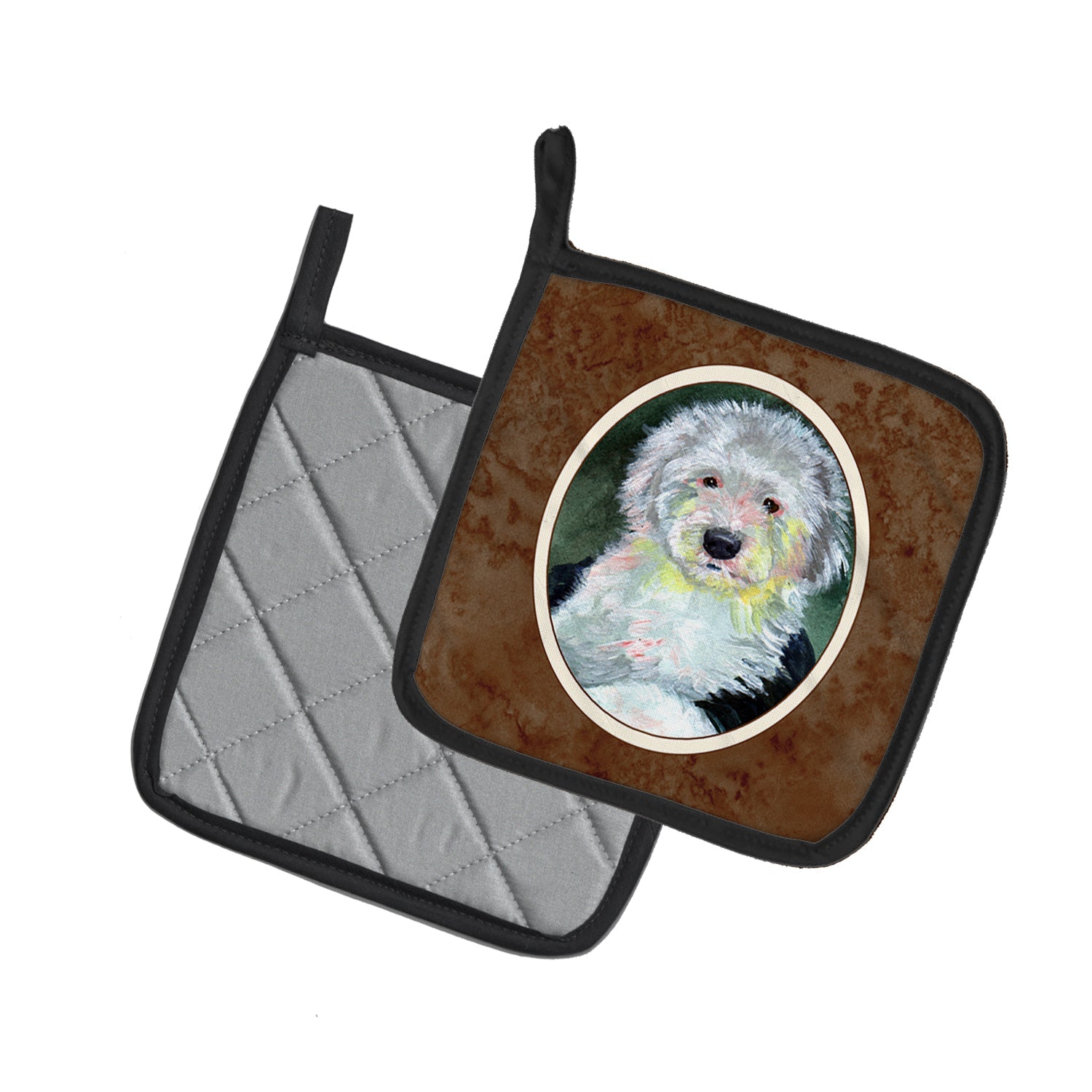 Old English Sheepdog Pot Holder Set of 2 Heat Resistant Quilted Hot Pads 7.5 x 7.5 Inch, Insulated Kitchen Trivets for Cooking & Baking