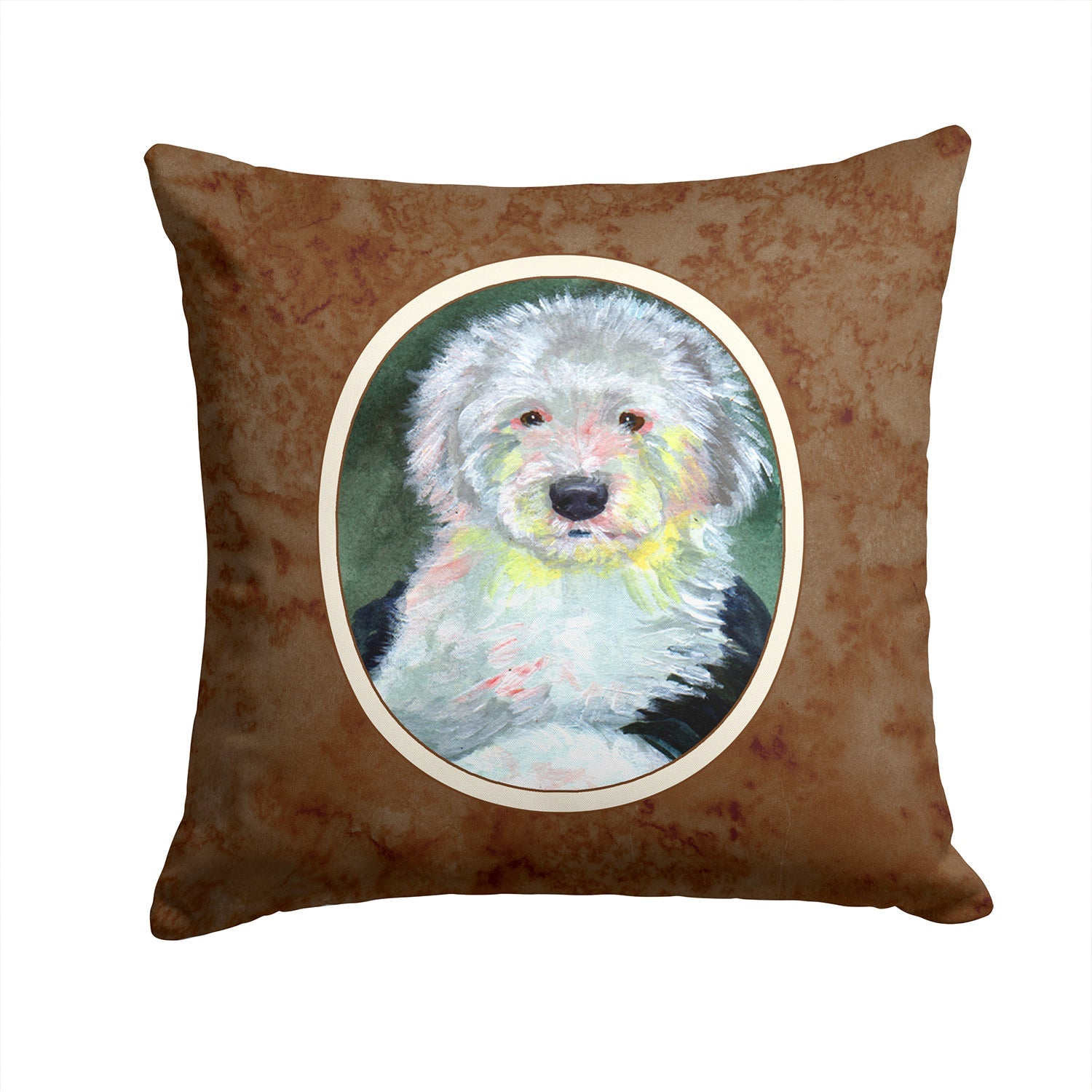 Old English Sheepdog Decorative Throw Pillow 14x14 Indoor Outdoor Accent Cushion, Fabric Cover with Insert for Sofa, Bed, Porch & Living Room
