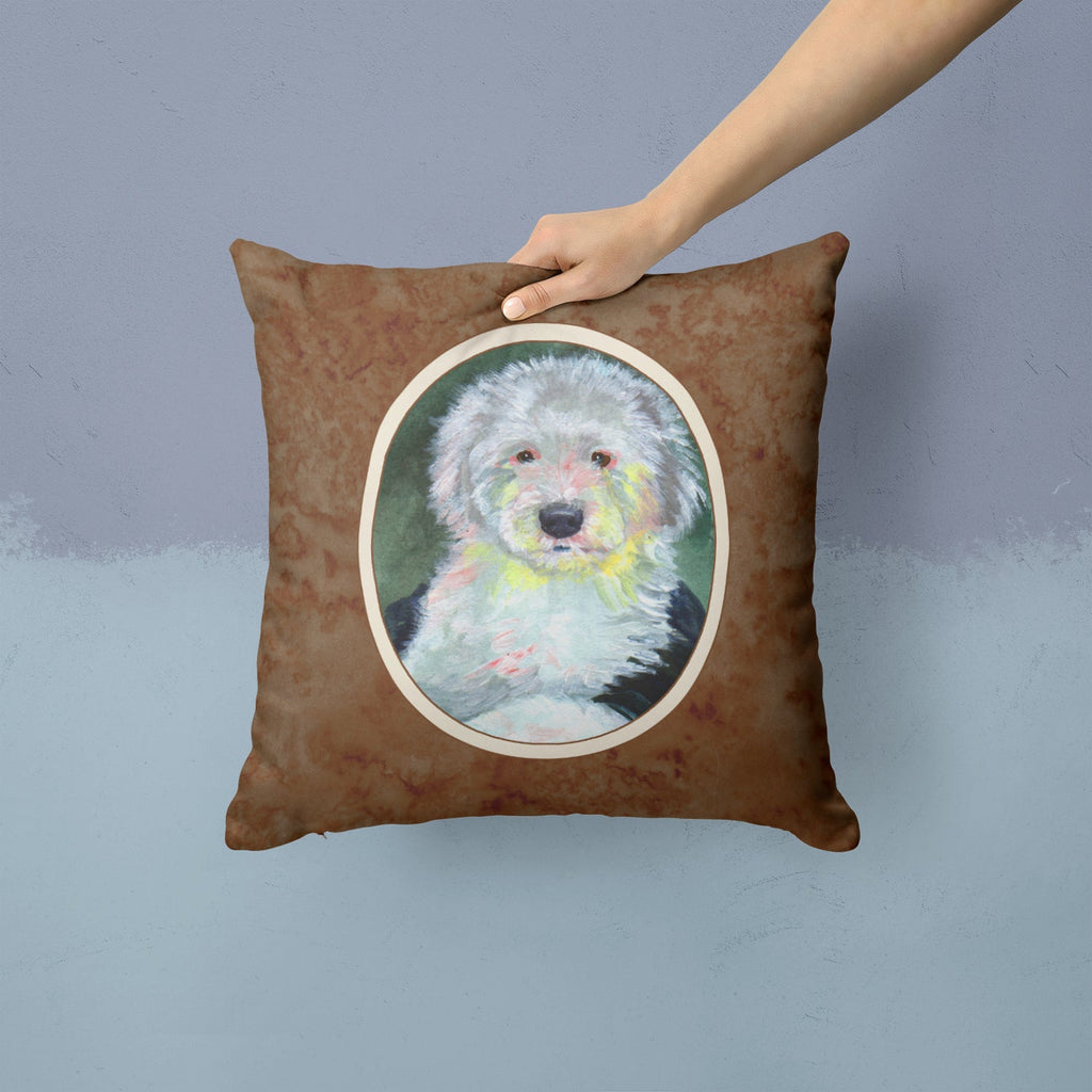 Old English Sheepdog Decorative Throw Pillow 14x14 Indoor Outdoor Accent Cushion, Fabric Cover with Insert for Sofa, Bed, Porch & Living Room