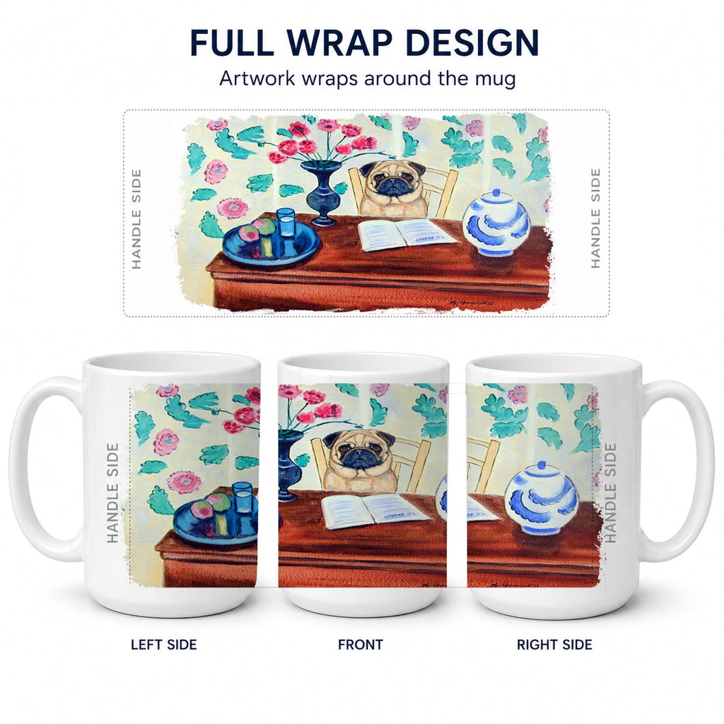 Pug Ceramic Coffee Mug 15 oz Decorative Large C Handle Mug Cup for Tea, Cocoa Hot Chocolate