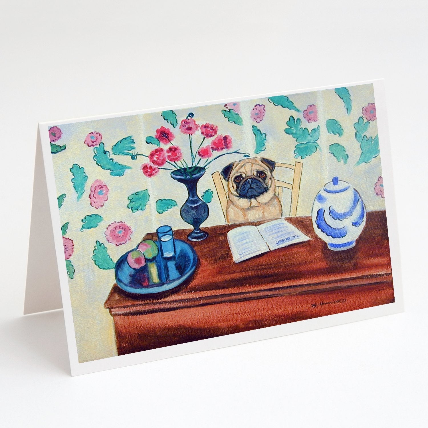 Pug Greeting Cards Pack of 8 Blank Cards with Envelopes Whimsical A7 Size 5x7