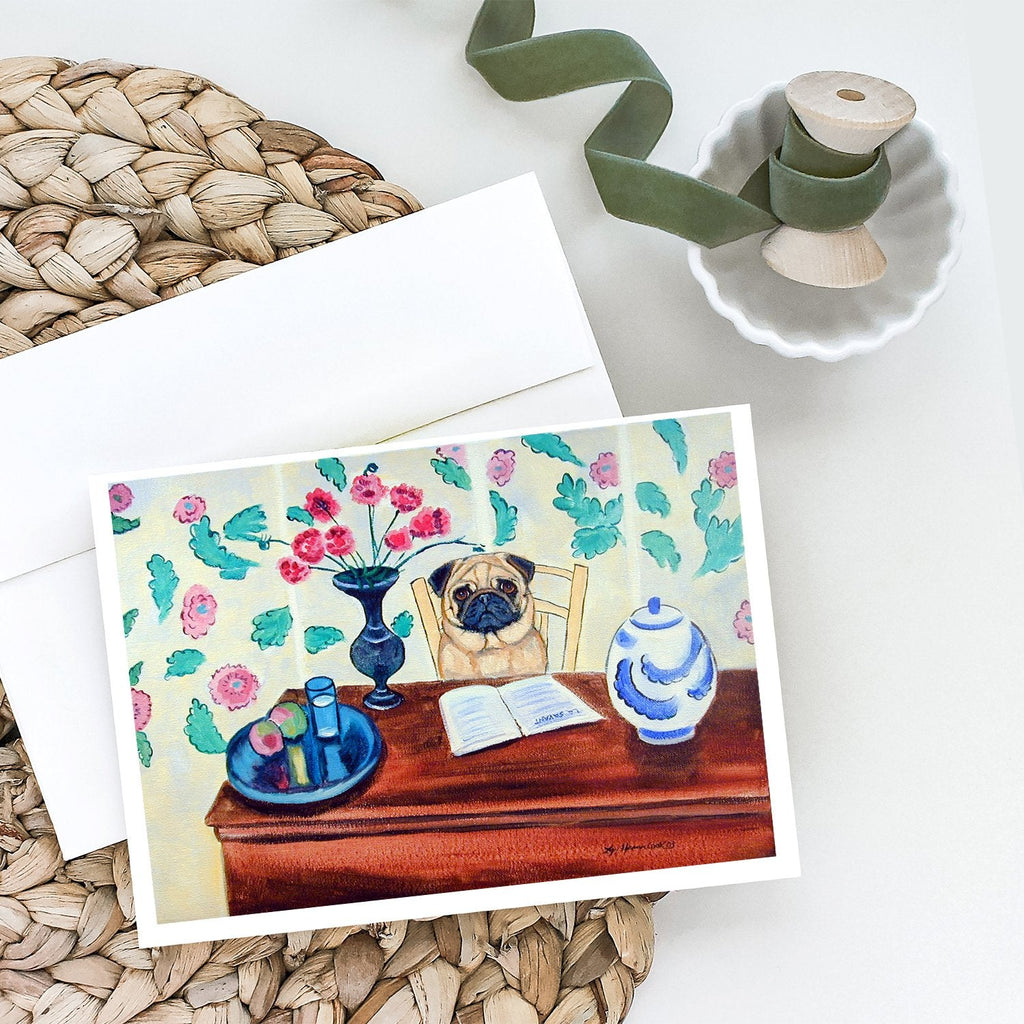 Pug Greeting Cards Pack of 8 Blank Cards with Envelopes Whimsical A7 Size 5x7