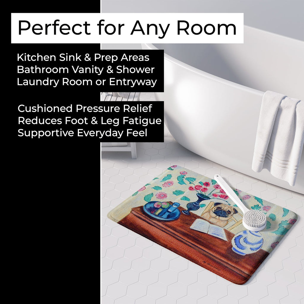 Pug Memory Foam Kitchen Mat Machine Washable Anti-Fatigue Cushion Comfort Bath or Kitchen Rug