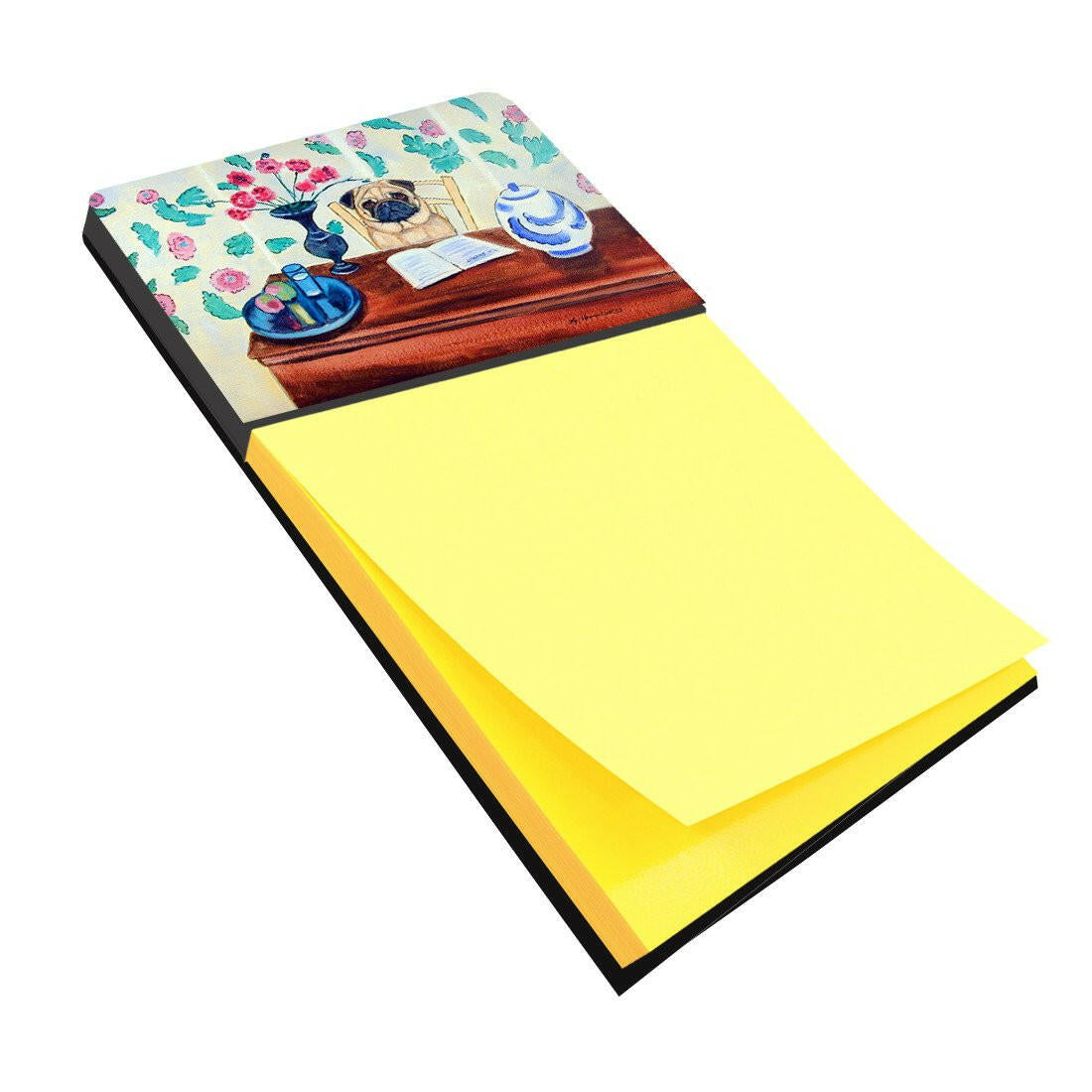 Pug Watercolor Sticky Note Holder Refillable Dispenser Desk Accessory 3x3 Pad Gift